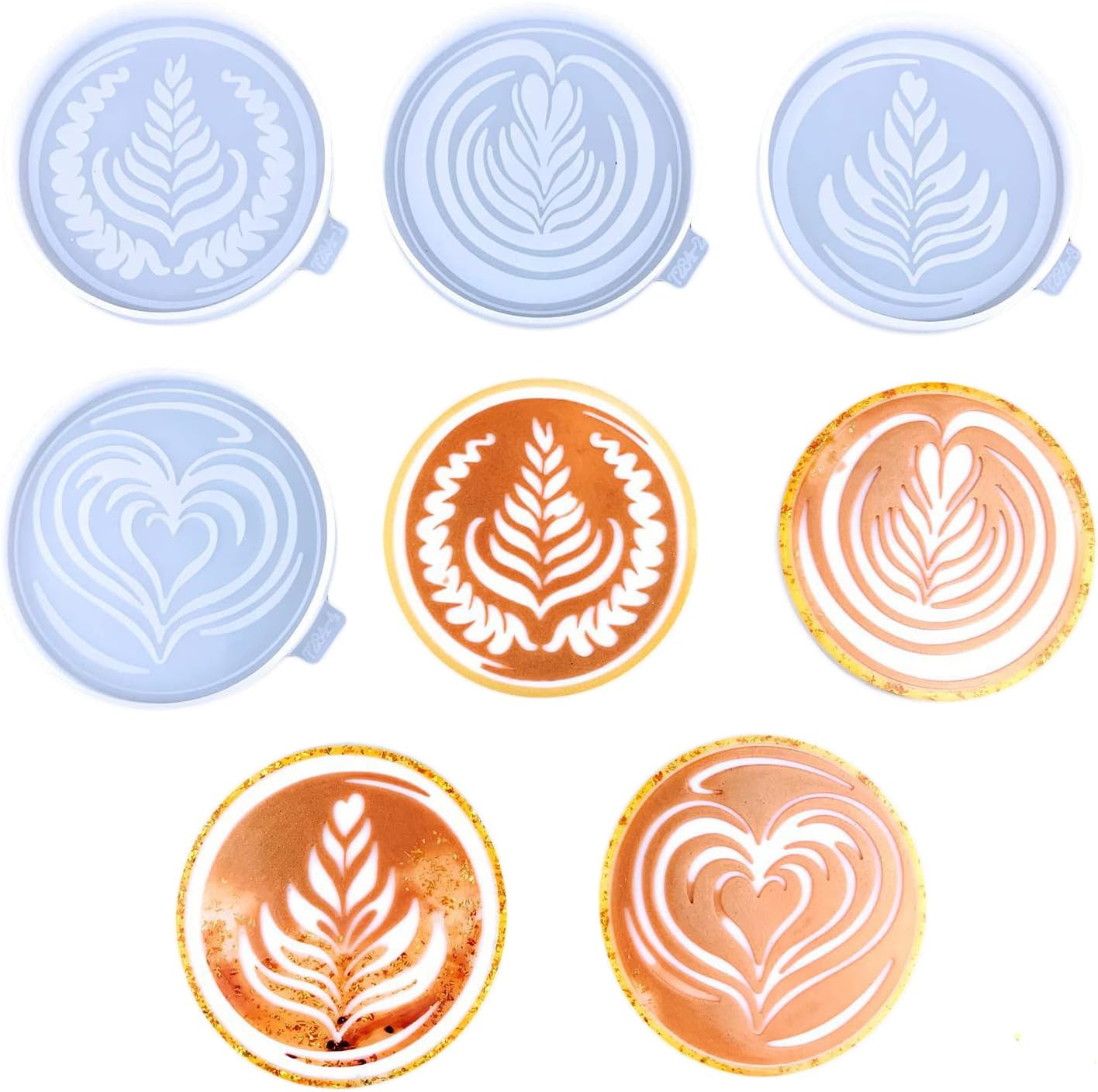 4pcs Latte Art Coaster Resin Molds, Silicone Coaster Molds for Epoxy Resin, Coffe Decorating Resin Casting Mold for Cup Pad, Bowl Mat, Home Table Decor