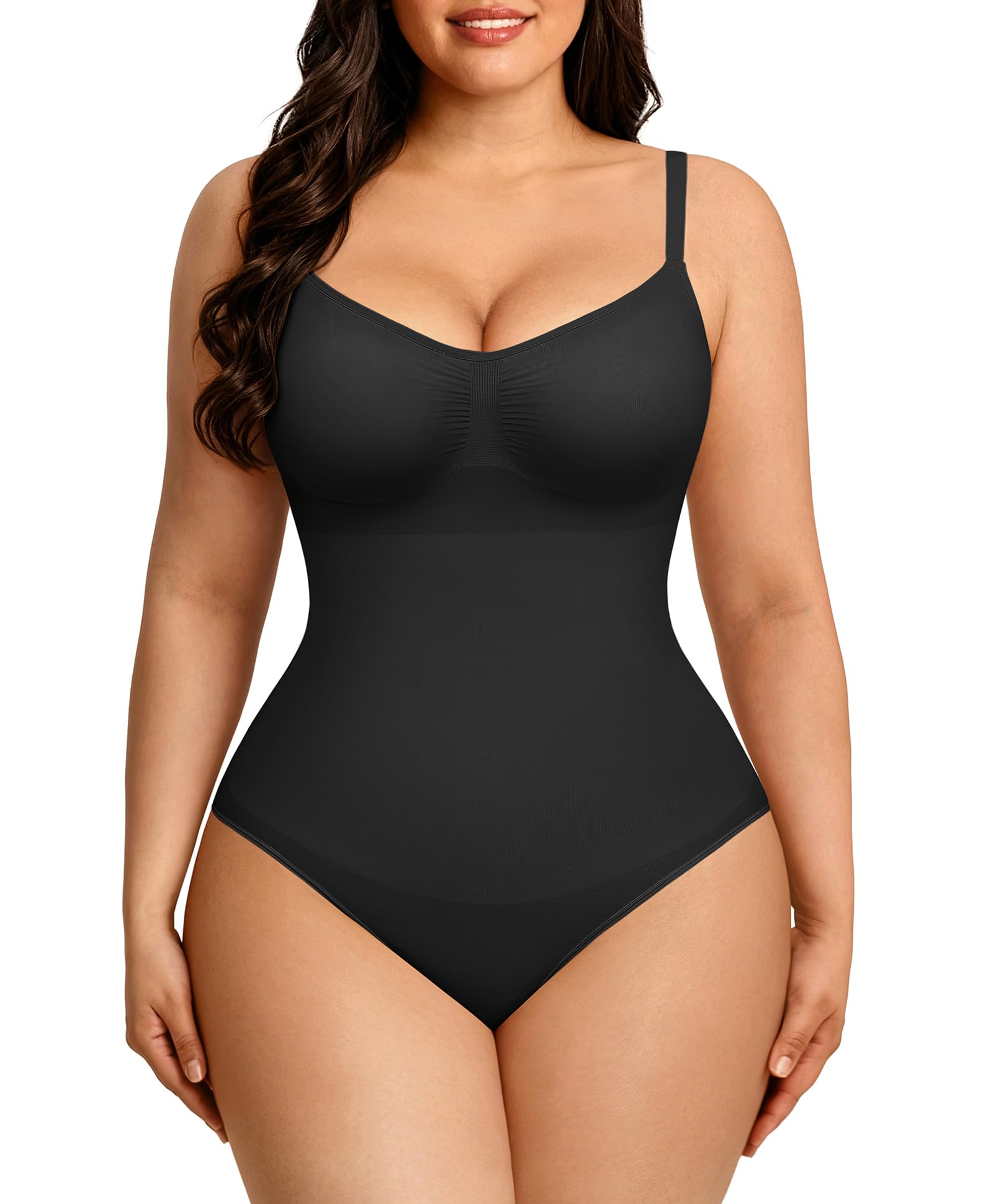 Photo 1 of FeelinGirl Body Shaper Tummy Control Shapewear Bodysuit for Women Seamless Shaper Black M-L