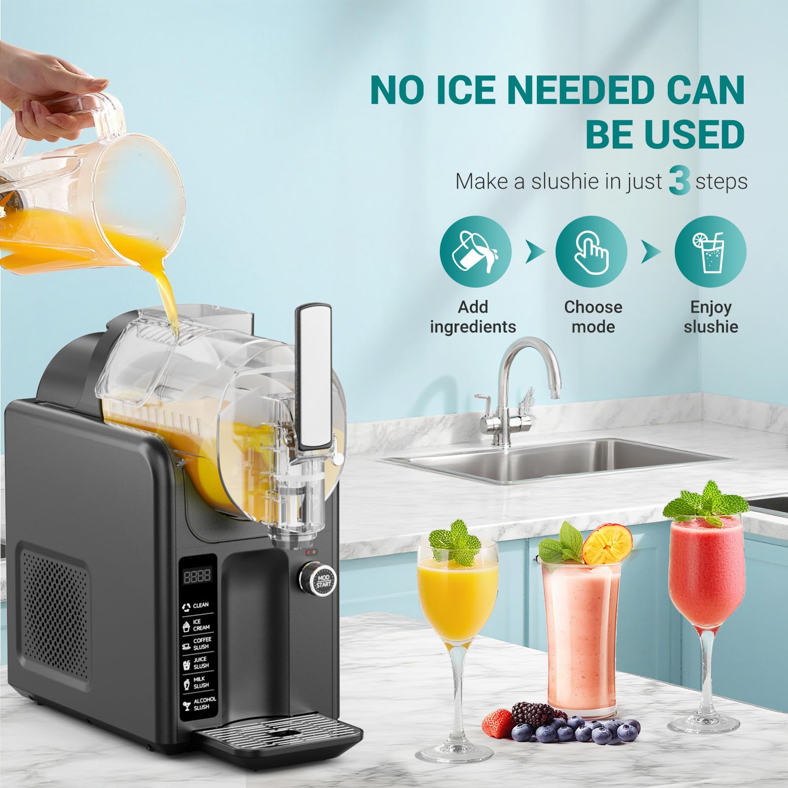 Macchina per Slushie Commerciale 2L Macchina Granite Elettrica con Modalita Auto Pulizia Grande Macchina Margarita Smoothie per Bar Alcol Bevande Cocktail Succhi