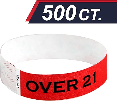 EventBracelets - Pulseras Tyvek de alta calidad para más de 21 (500 unidades, rojo) – Edad de beber verificada, para mayores de 21 años y de