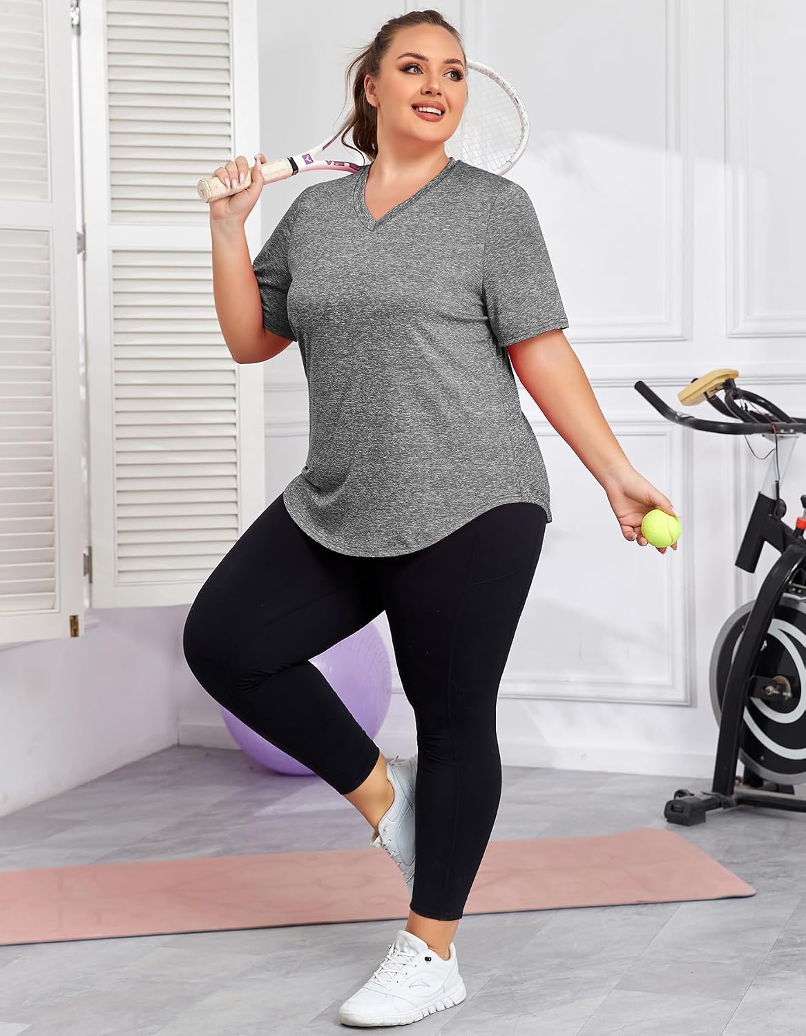 ForHailey Women's Plus Size Workout Tops V Neck T Shirts Loose Fit Yoga Clothing Summer Sport Tee XL - 5XL