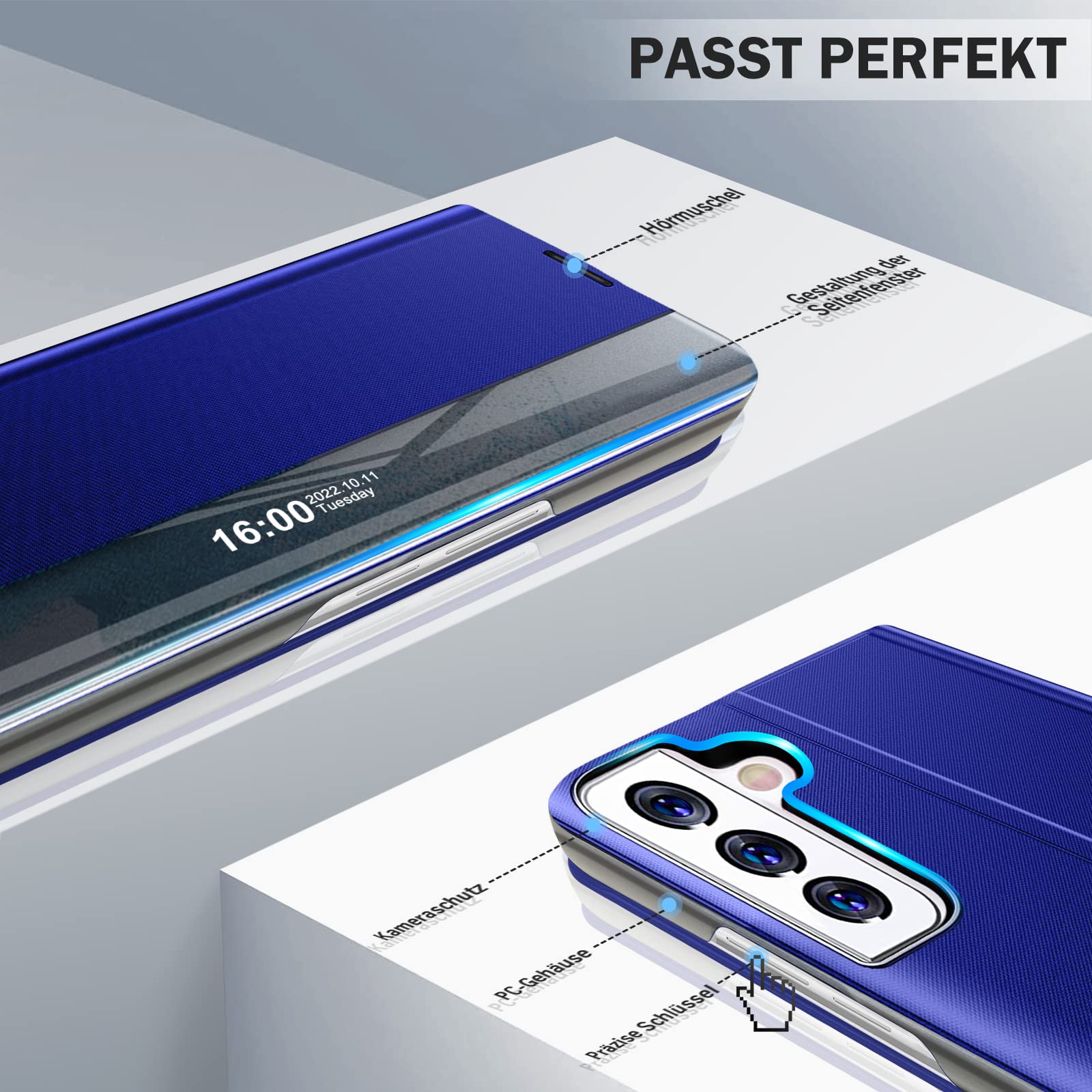 Custodia per Samsung Galaxy S23, pieghevole, di lusso, sottile, a specchio, in pelle rigida, resistente agli urti, per Samsung S23 5G, con supporto, pieghevole, Smart Clear View per Samsung Galaxy S23