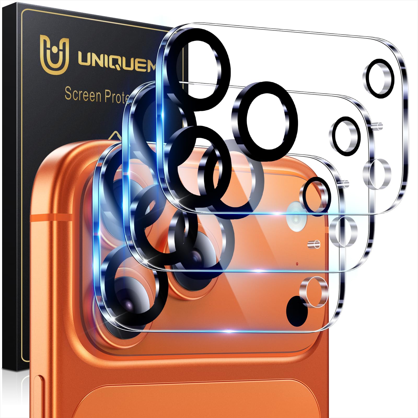 UniqueMe per iPhone 17 Pro Pellicola Protezione Fotocamera - HD Schermo, la Fotografia con Flash non è Influenzata, Anti-graffio, Durezza 9H - 3 Pezzi