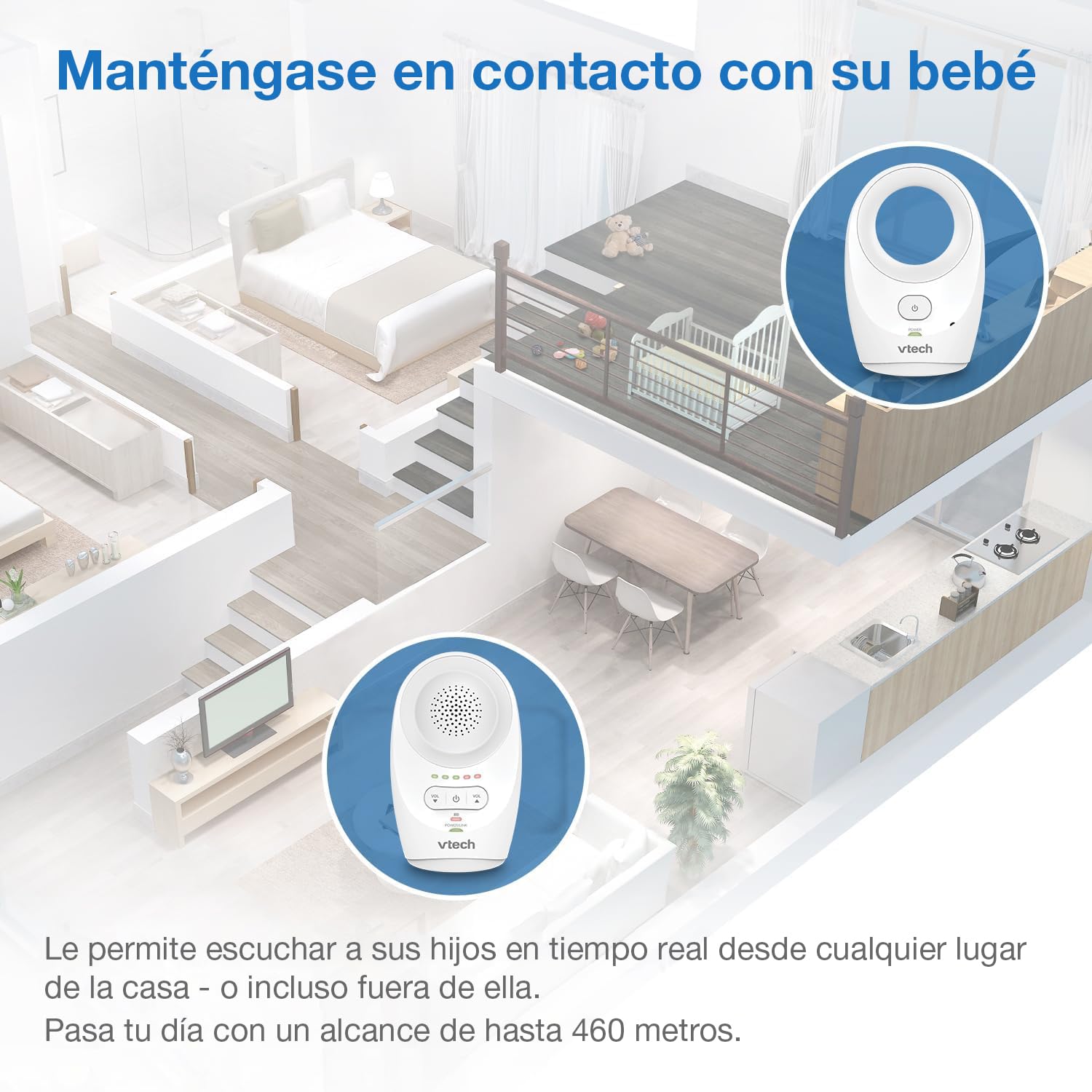 VTech Baby Monitor de Audio Digital DM1111 – Tecnología DECT, Pantalla de Nivel de Ruido, Clip para Cinturón y Más – Unidad para Padres y Unidad para Bebé