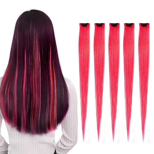 Pink 18 Inch Clip in Hair Extensions 100% Human Hair
