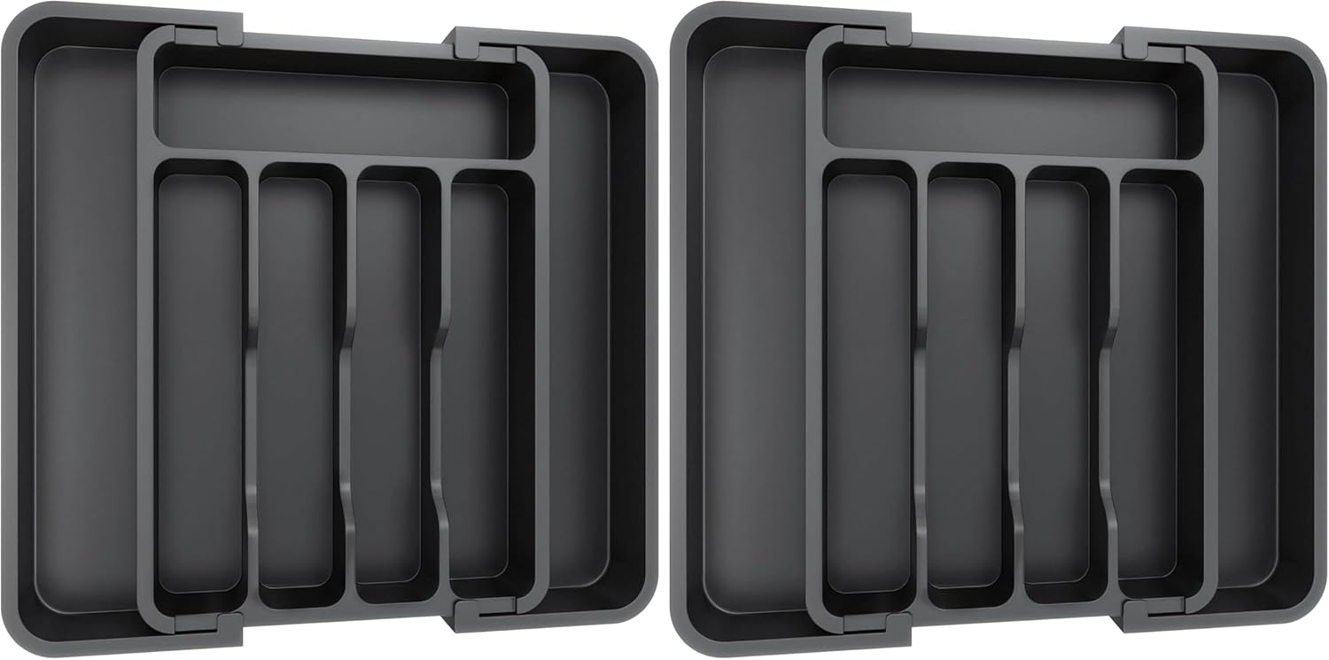 Lifewit Extendable Cutlery Drawer Organiser, Adjustable Cutlery Tray, Utensil Holder for Forks, Spoons, Knives, Plastic Kitchen Organiser and Storage, 9 Compartment, 30-50 x 38cm, Black — image 16