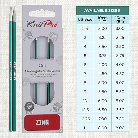 KnitPro Zing Interchangeable Circular Needles 4 (10cm) | US Size 2.5 (3mm)