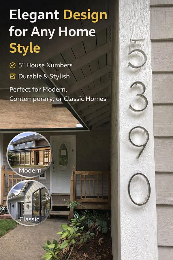 Premium 5" Floating Zinc Alloy House Numbers - Gold & Silver Starry Shine Finish, 304 Stainless Steel Screws, Long & Short Options, Unique Floating Shadow Design(Silver Galaxy-Number 7) by TFORESTER - Image 3