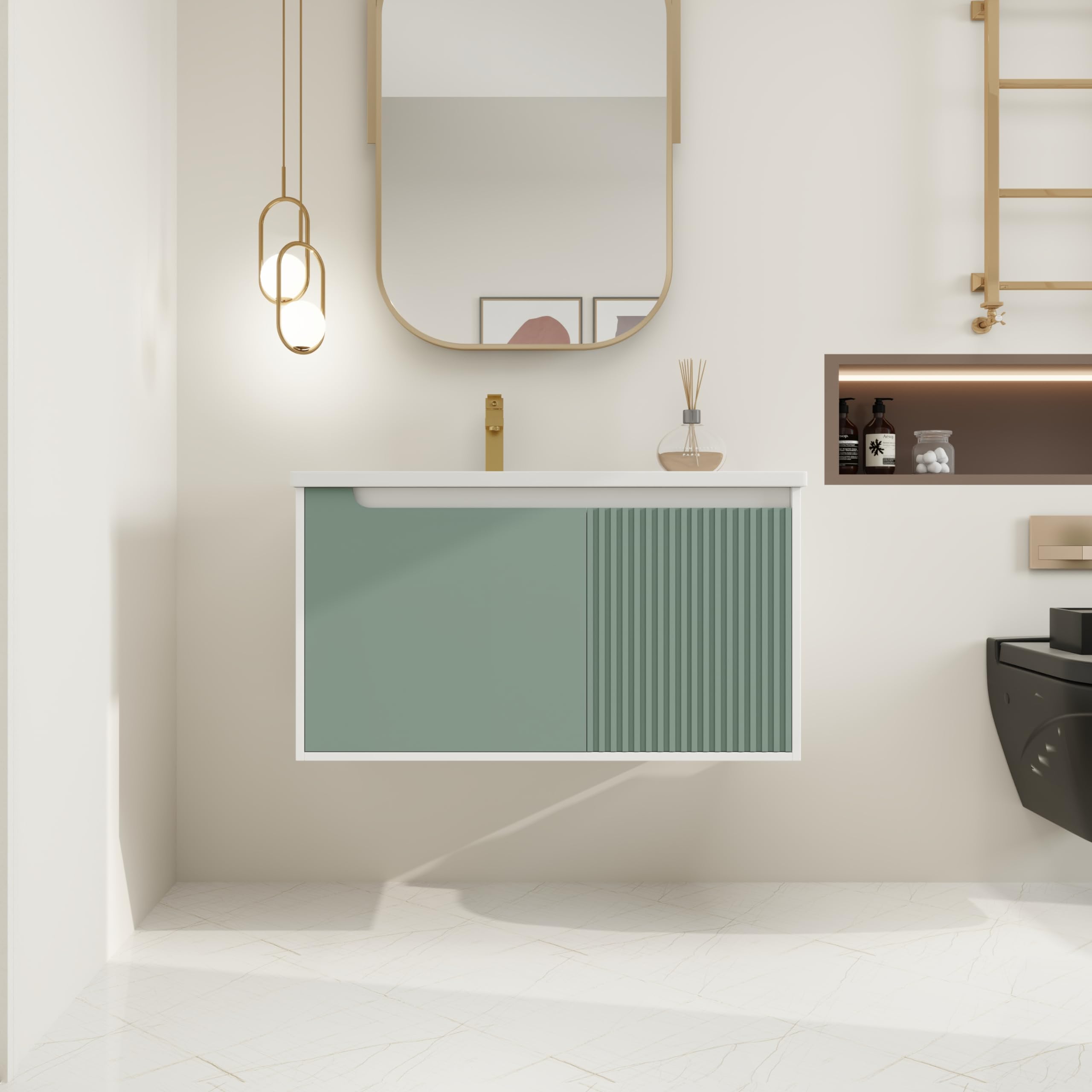 San Merah 36 Inch Bathroom Vanity with Sink Combo, Wall-Mounted Bathroom Vanity with Soft Close Doors,Modern Floating Bathroom Vanity with Top Basin &