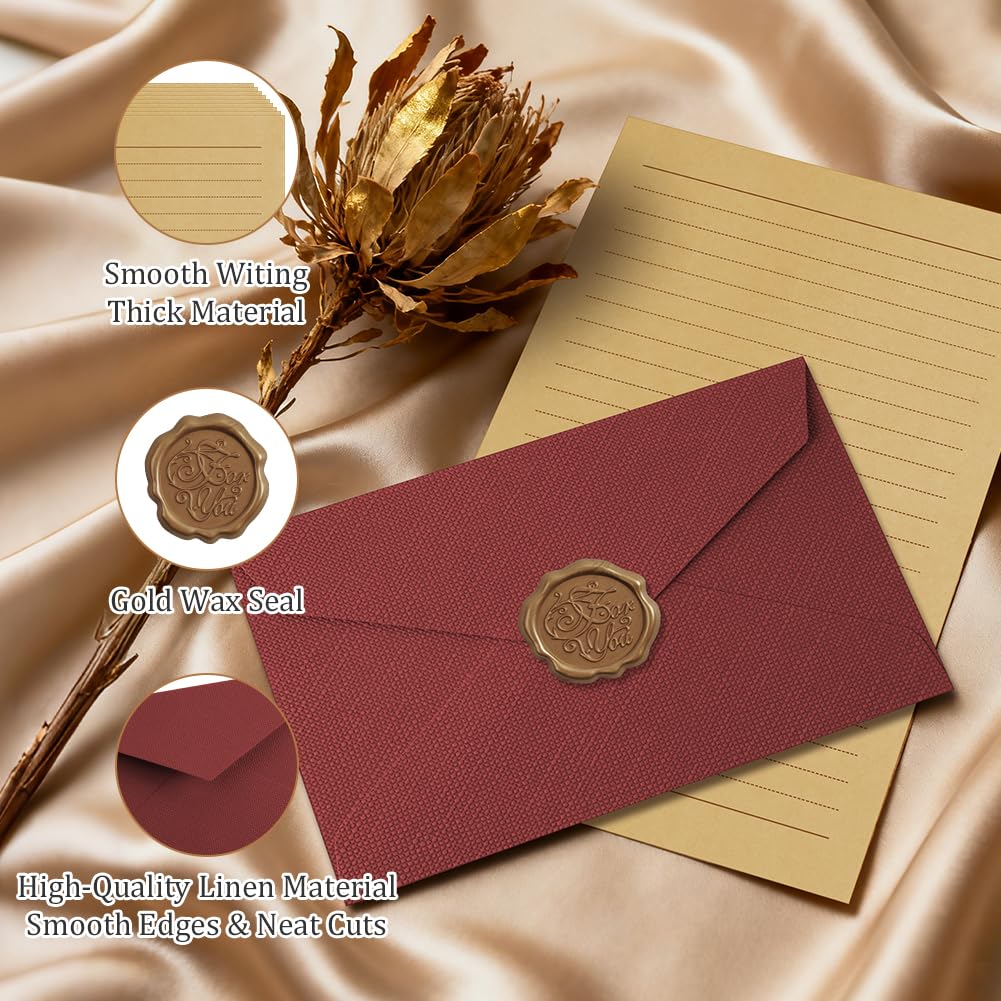 Kit per Scrivere Lettere Antiche 22 Pezzi, Buste Vintage, Carta da Lettere, Sigilli di Cera, Rosso + Bianco