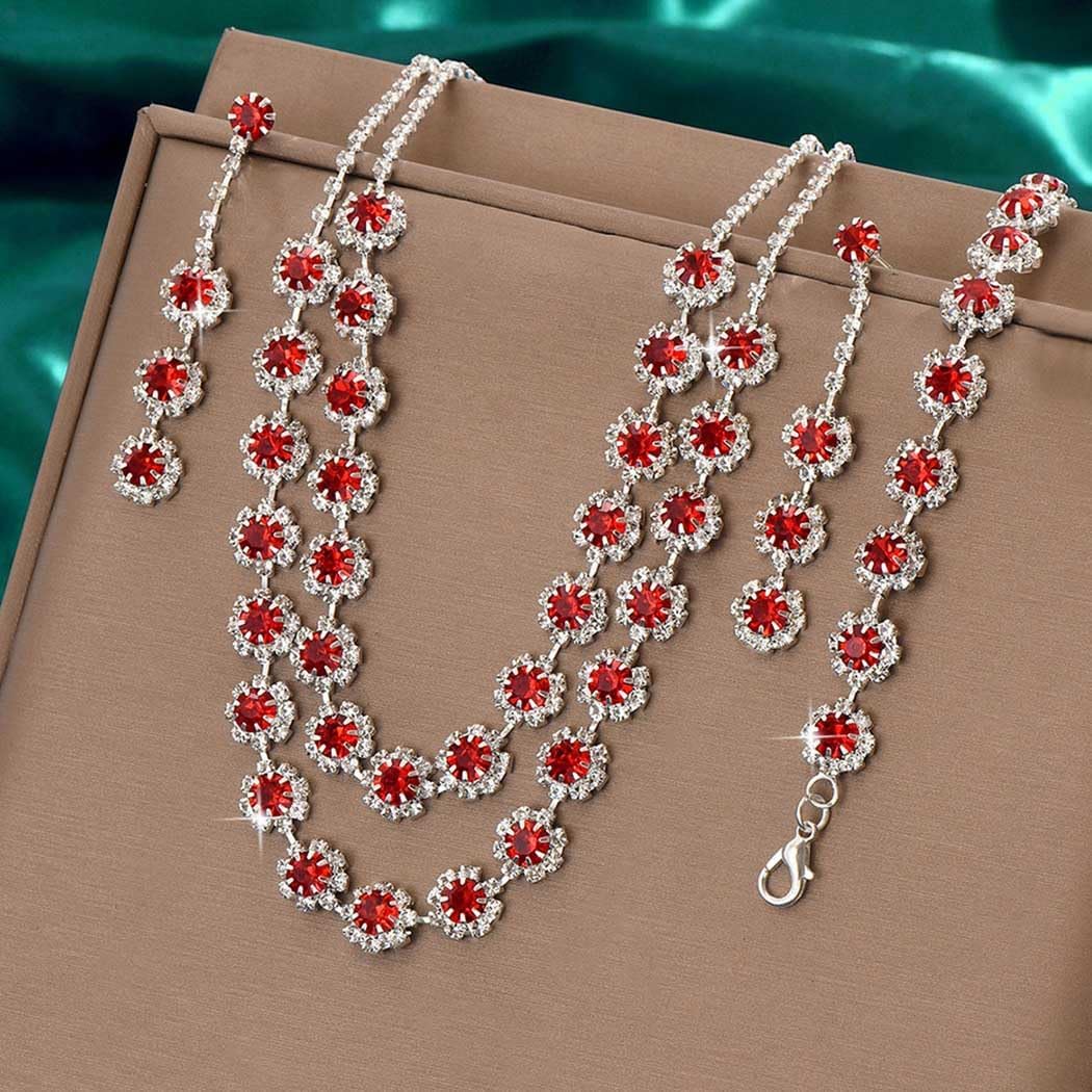 Unicra Rhinestone Bridal Wedding Jewelry Set Silver Crystal Necklace Earrings Bracelet Sets Formal Costume Jewelry for Women and Brides - Image 8