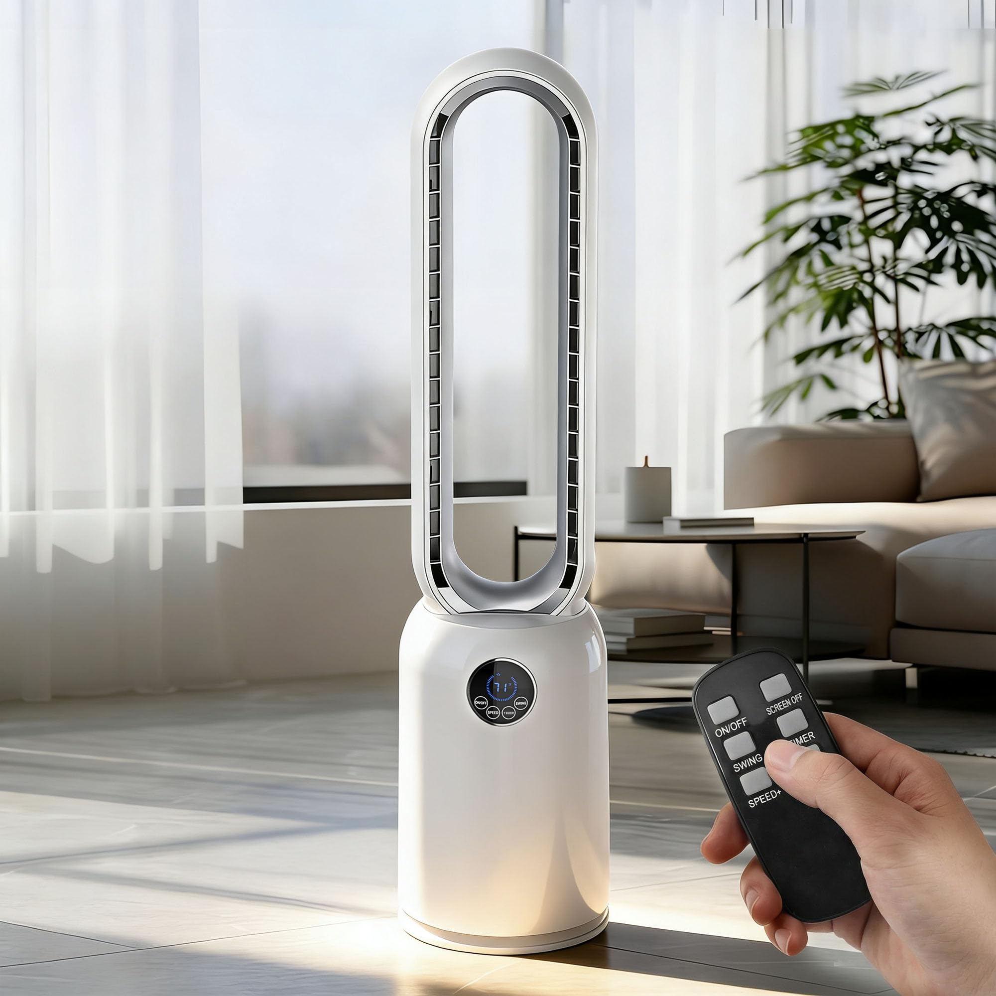 36" Bladeless Tower Fan for Bedroom, Standing Fans with Remote