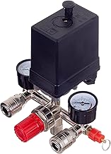 Druckregler 400 V mit Druckschalter mit 2 Messanzeigen von 0 bis 12 bar, Außengewinde 1/2“ (~21 mm), Druckschalter für 400V Kompressor, Druckluft Kompressor, Abschaltautomatik, TYP PL-400