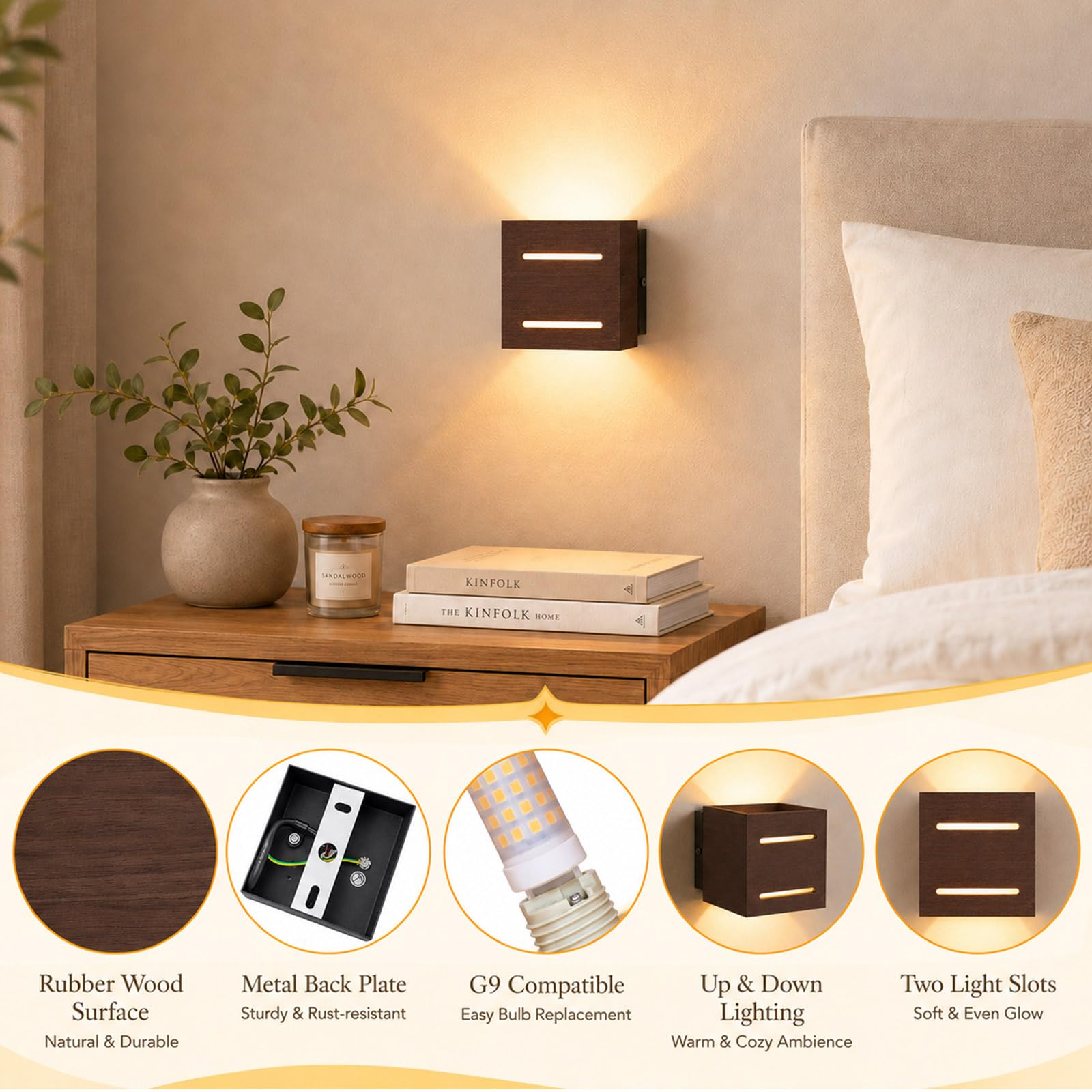 2pcs 9W Applique da Parete LED Legno G9 Interno Quercia Scura Luce Fessura