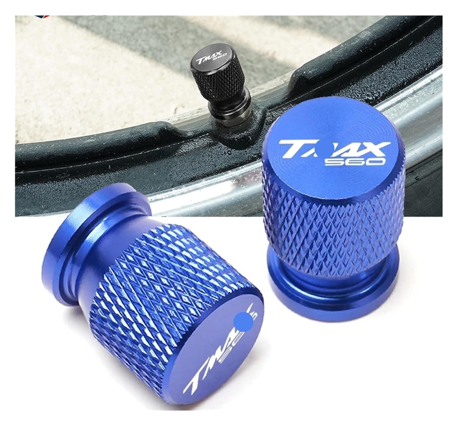 Compatible con T-MAX TMAX 560 560 T-Max560 TMAX560 2020-2024 Nueva Motocicleta CNC Válvula de neumático Puerto de Aire Tapa de vástago Accesorios de Enchufe(Blue)