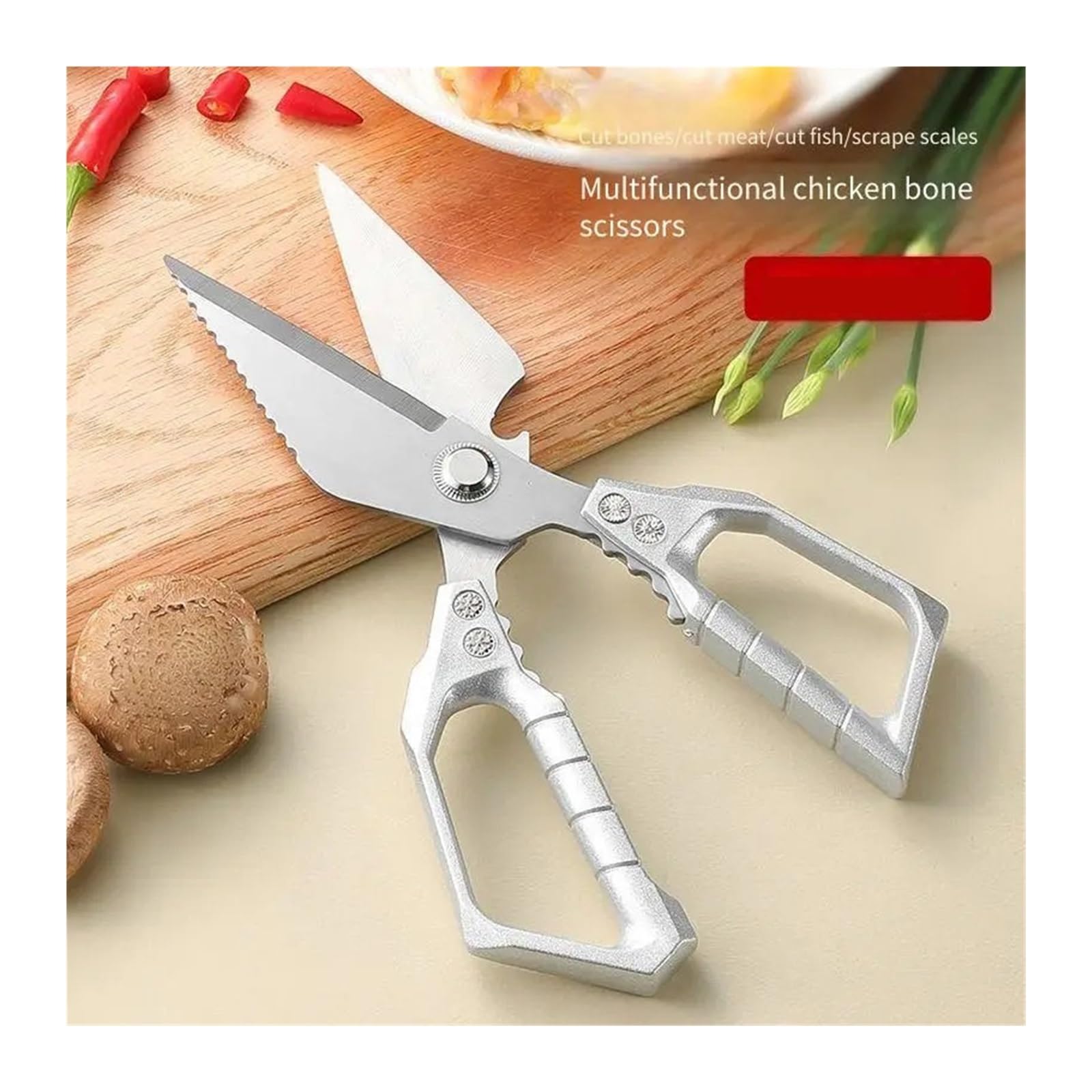 Tijeras de cocina multifuncionales acero inoxidable: tijeras for huesos pollo, galleta nueces, abridor botellas, raspador escamas pescado