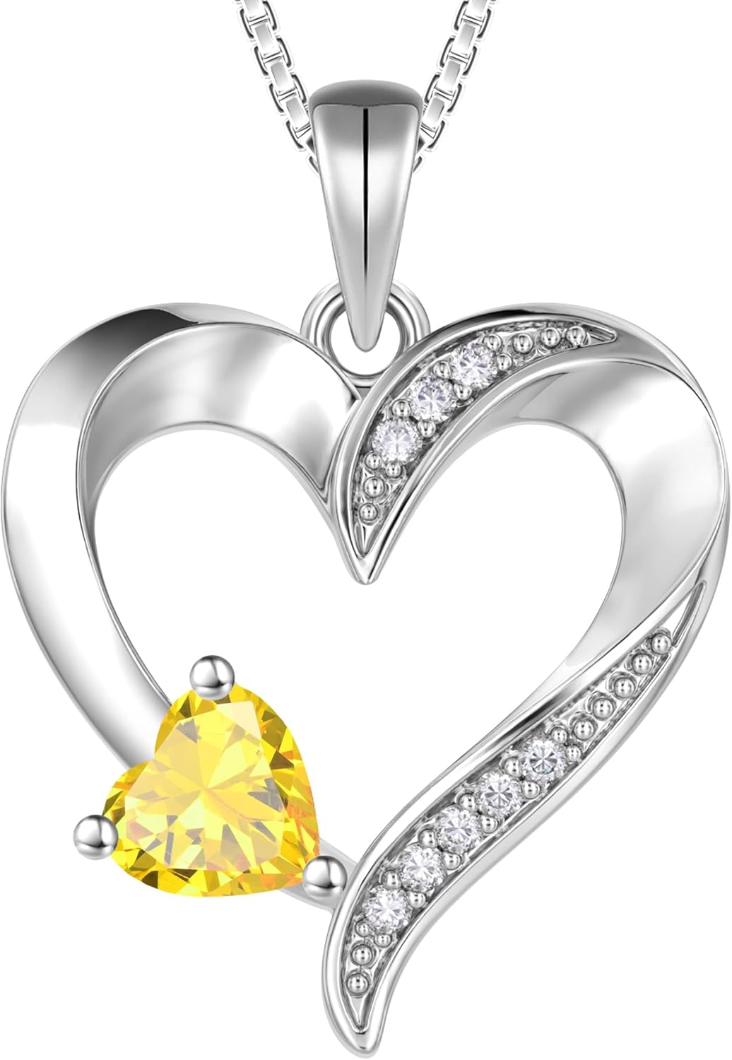 YL Heart Necklace 925 Sterling Silver Love Heart Pendant Birthstone Jewelry for Women