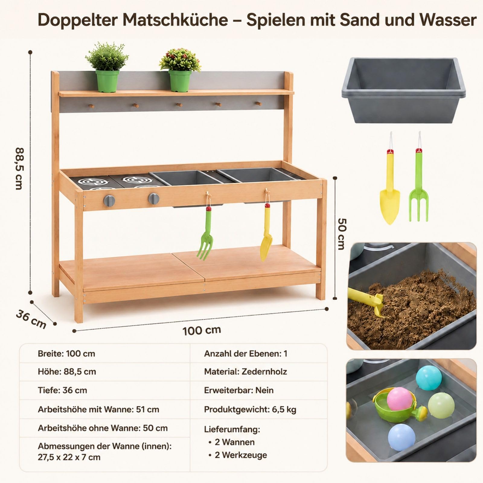 Matschküche aus Holz mit Spüle, Outdoor-Spielküche