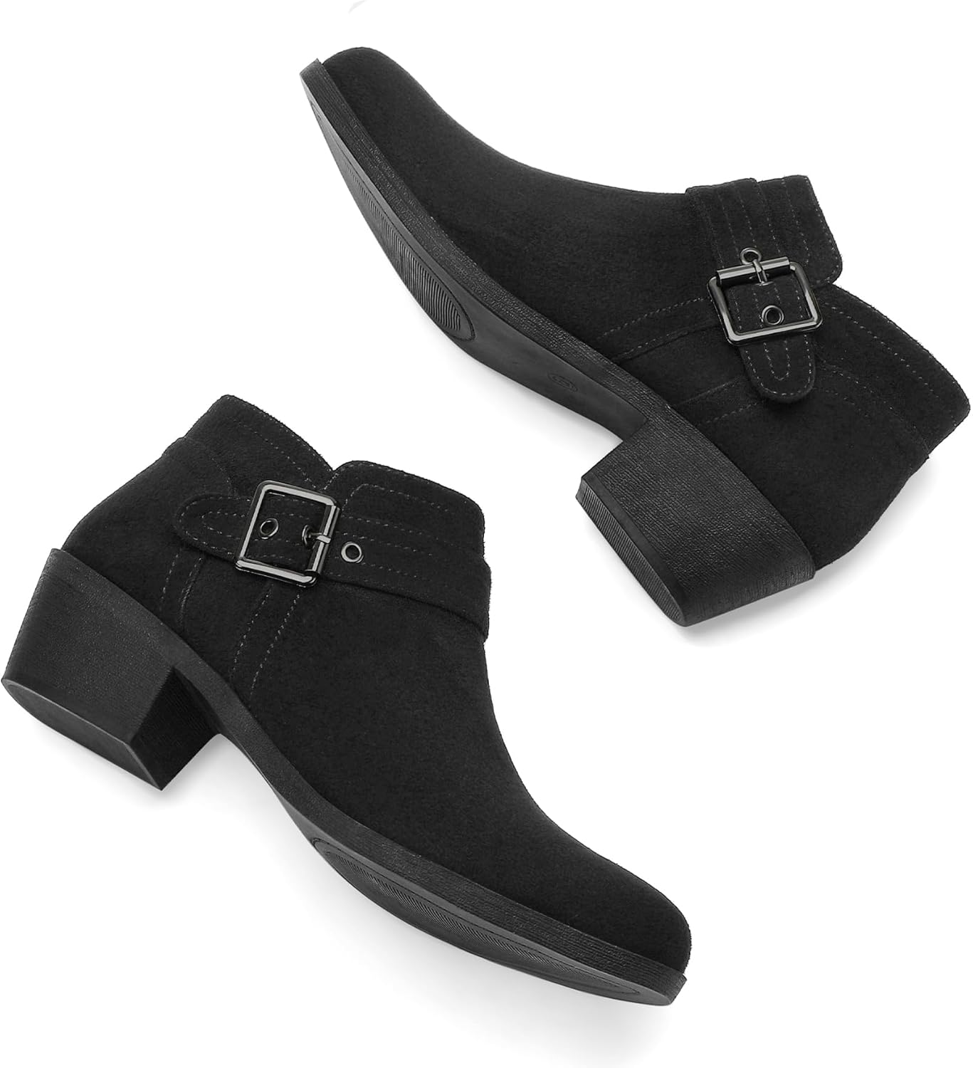 mysoft Women's Ankle Boots Low Chunky Stacked Heel Comfortable Round Toe booties with Side Zipper Shoes - Image 3