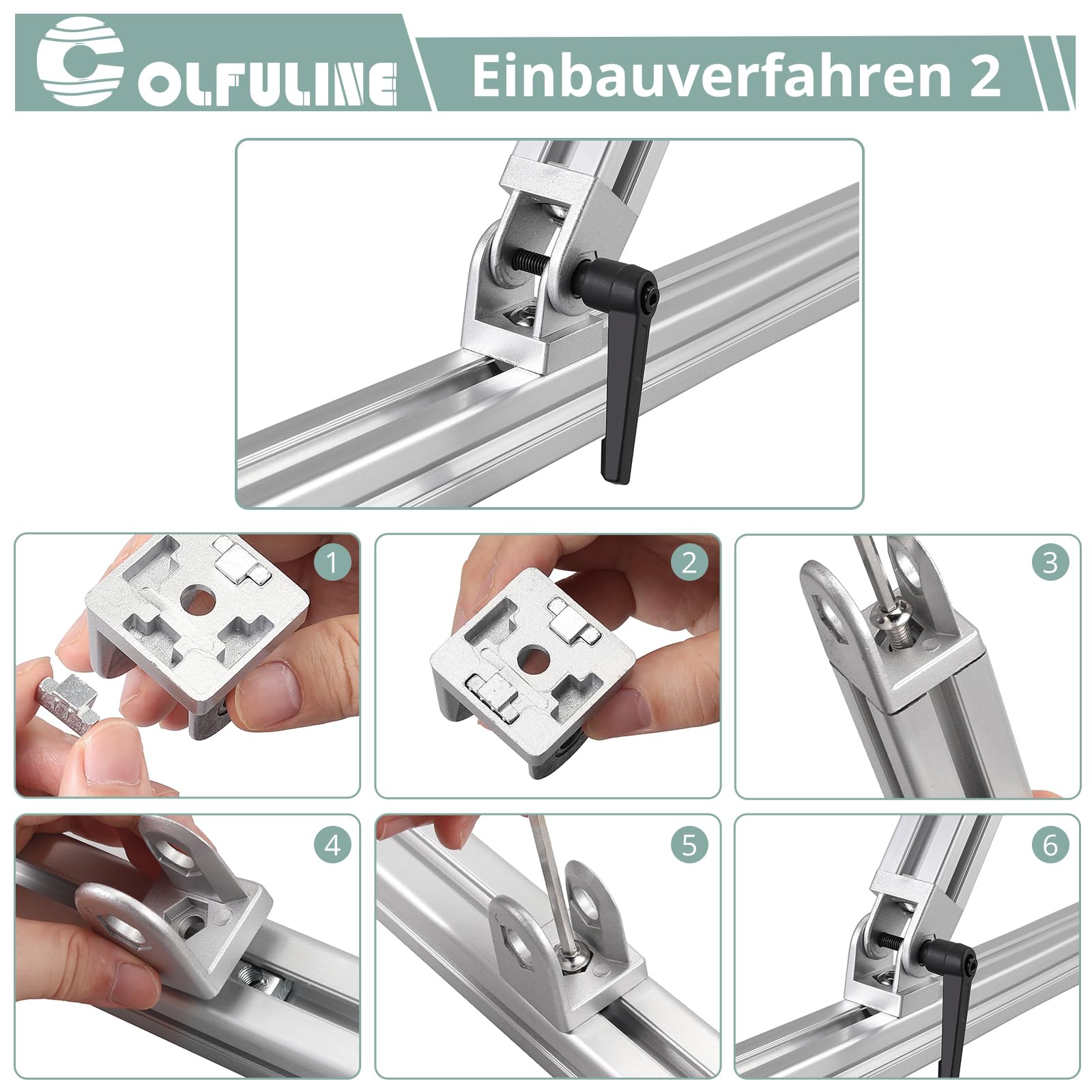 COLFULINE 4PCS Bisagra Flexible 180 °, Articulación Perfil de Aluminio 30x30 Ranura 8, Conector de ángulo Ajustable, Palanca de Sujeción Accesorios de Montaje