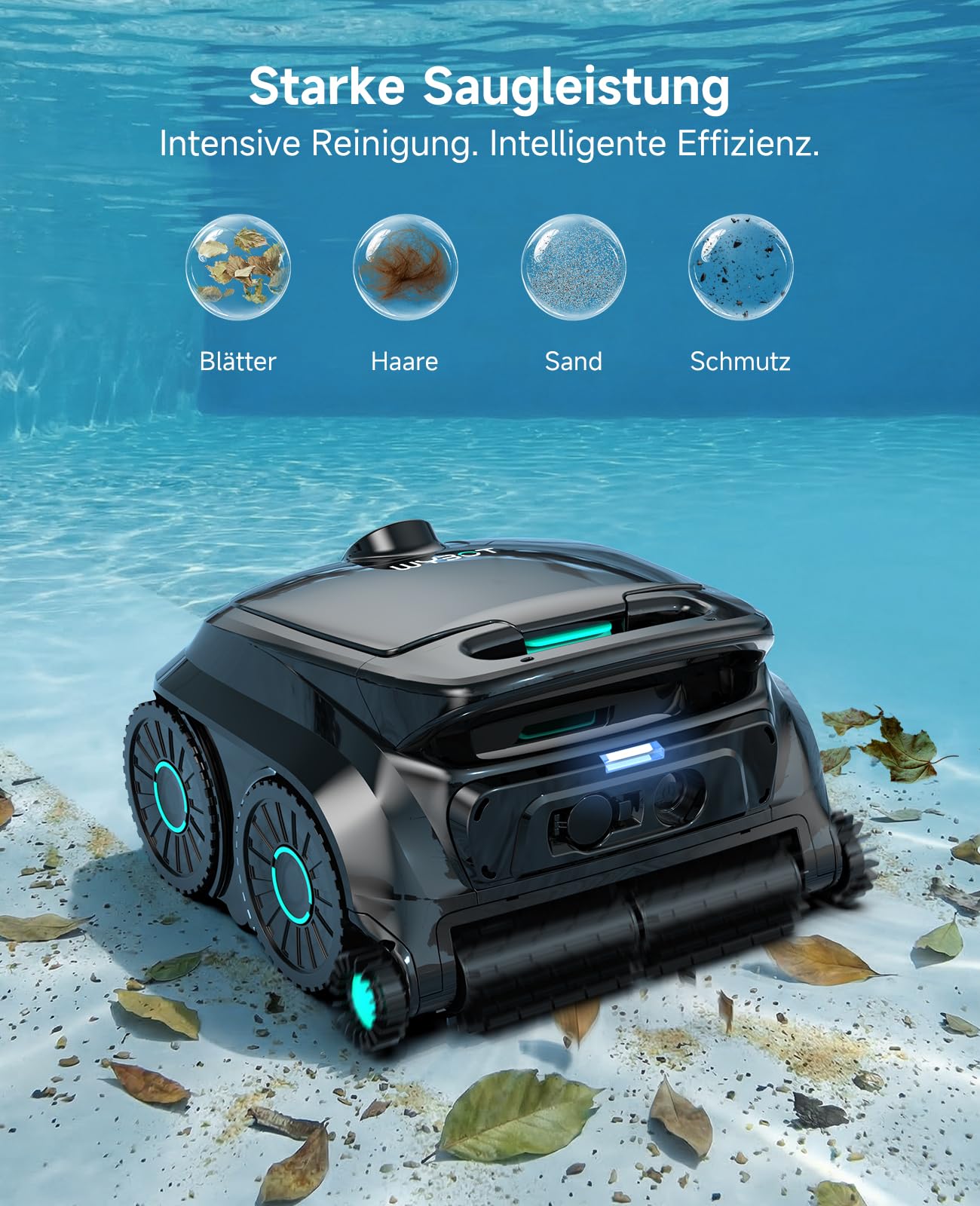 WYBOT OS600 Poolroboter Akku Wand und Boden, Wasserlinie, 5 Modi, 120 Min