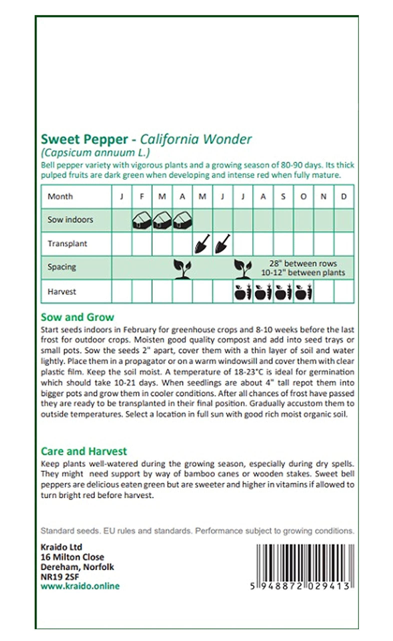 Red Bell Pepper Seeds California Wonder 50 Seeds Capsicum Annuum Grow Your Own Vegetable Ideal for Greenhouse or Garden Growing in Raised Beds Polytunnel Growbag or in Large Pots and Containers — view 2