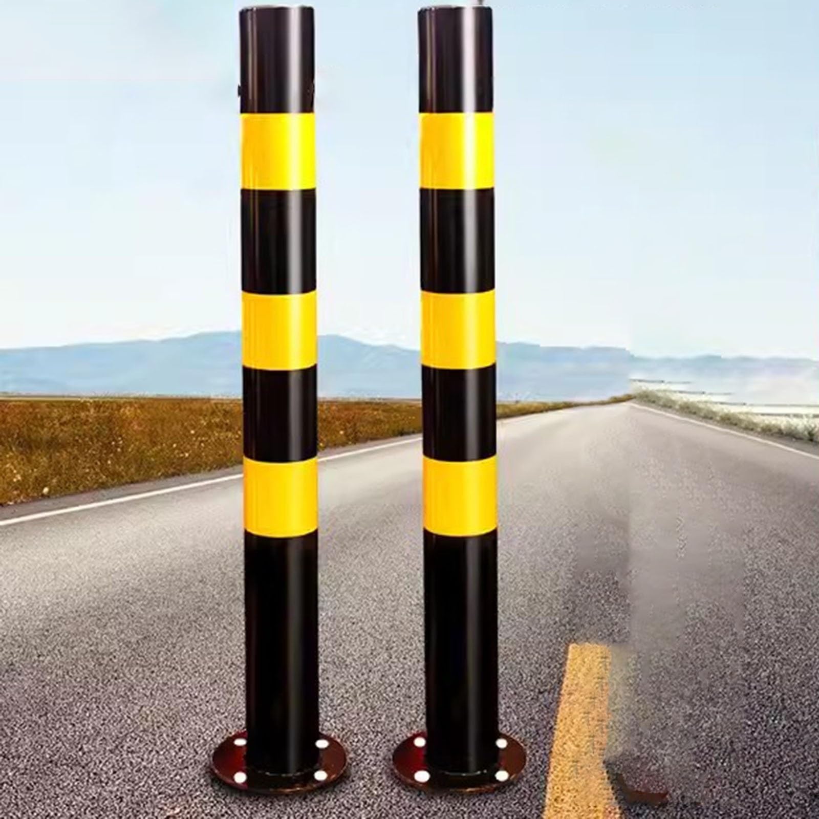 2Pc Steel Parking Bollard Post, Délimiteurs de sécurité routière montés au Sol avec 4 boulons d’ancrage, pour Public Area Driveway Walkway Garage
