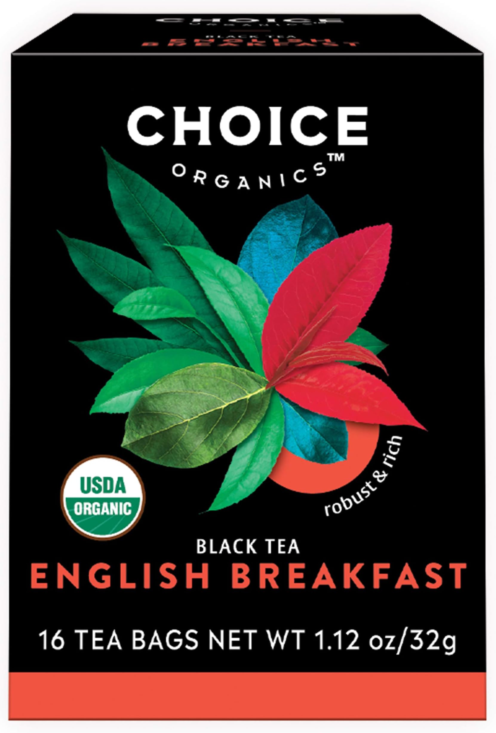 Choice Organics - Organic English Breakfast Tea (6 Pack) - Fair Trade - Compostable - Contains Caffeine - 96 Organic Black Tea Bags