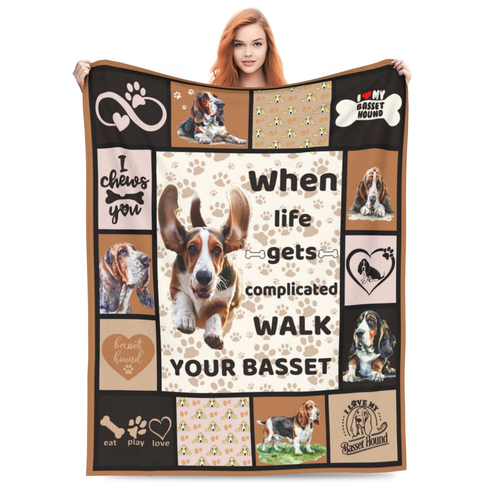 Basset Hound Dog Blanket Cute Basset Dog Decor Throw Blanket Super Warm Soft Plush Lightweight Fleece Flannel Animal Blanket Gifts for Girls Women Boys for Winter Couch Bedding 40"X50"