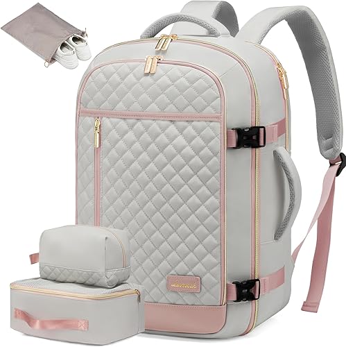 Miniatura 10 de LOVEVOOK Mochila para laptop para mujer, mochila de viaje, aprobada por aerolíneas de moda, Beige, Mochilas de viaje