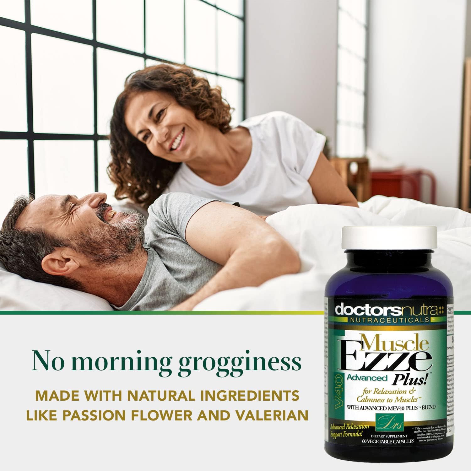 Muscle Ezze Plus - Day or Night Use Natural Relaxant - Gluten-Free - 60 Veg. Capsules
