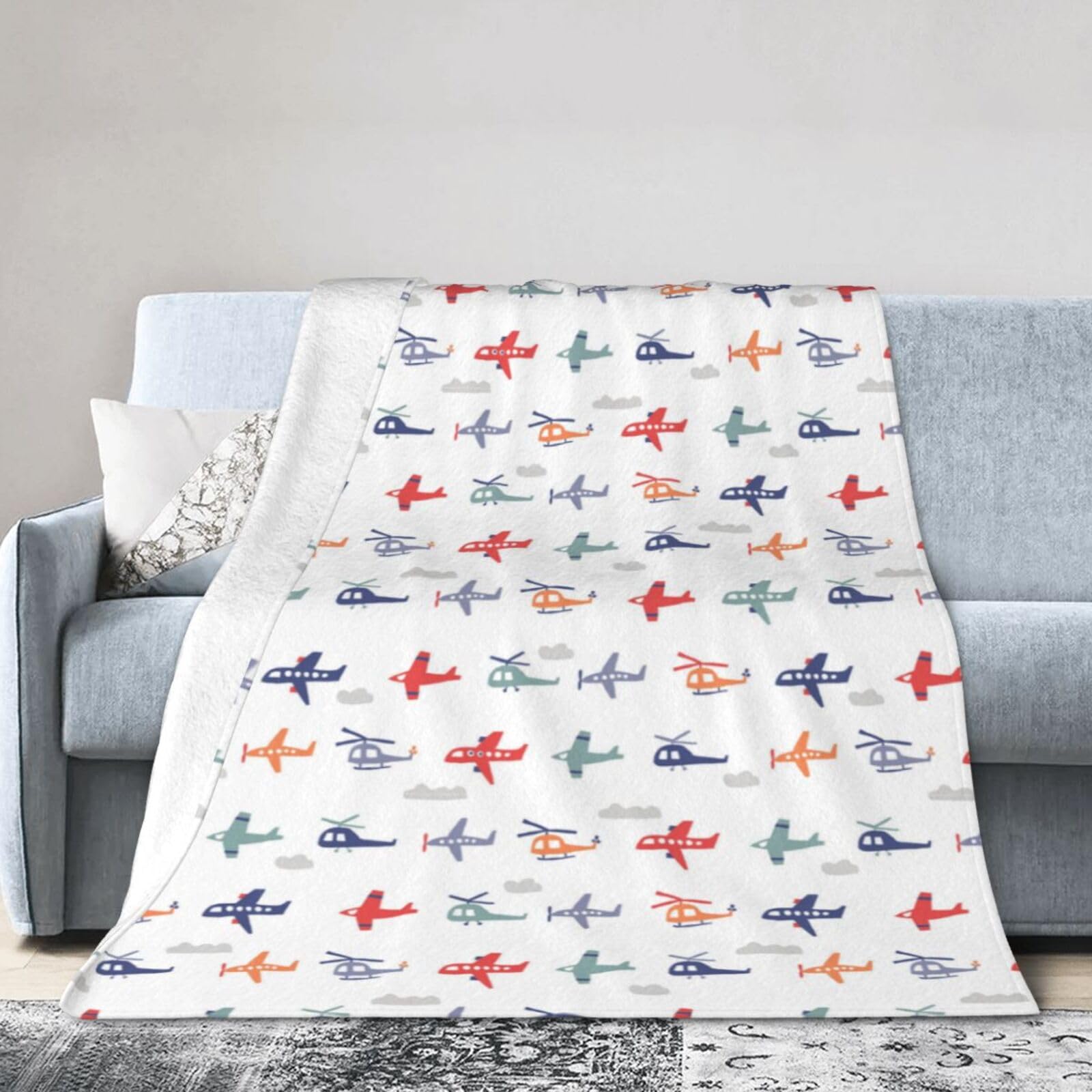Noble Ren Cartoon Airplane Ultra-Soft Micro Fleece Blanket Winter Warm Soft Lannel Fleece Throw Blanket For Couch Sofa Bed 40"X30"