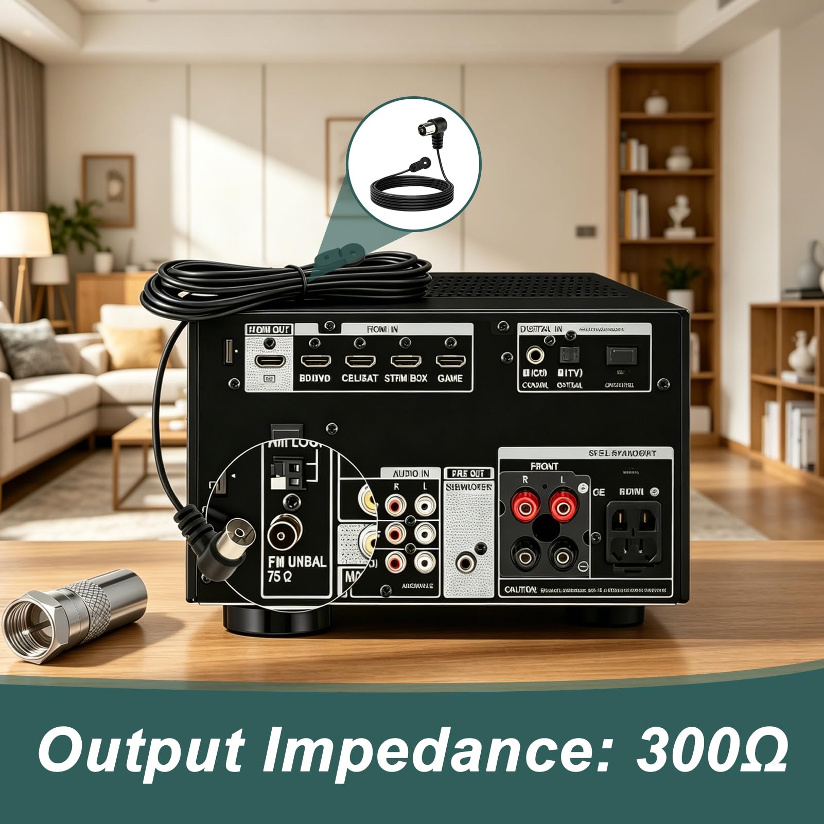 Antenne Radio FM Intérieure, Antenne FM Dipôle 75 Ohms pour Chaîne Stéréo, Tuner HiFi, Amplificateur et Récepteur, Antenne FM Câble Flexible, Plug and Play, Réception Radio Améliorée Système Audio