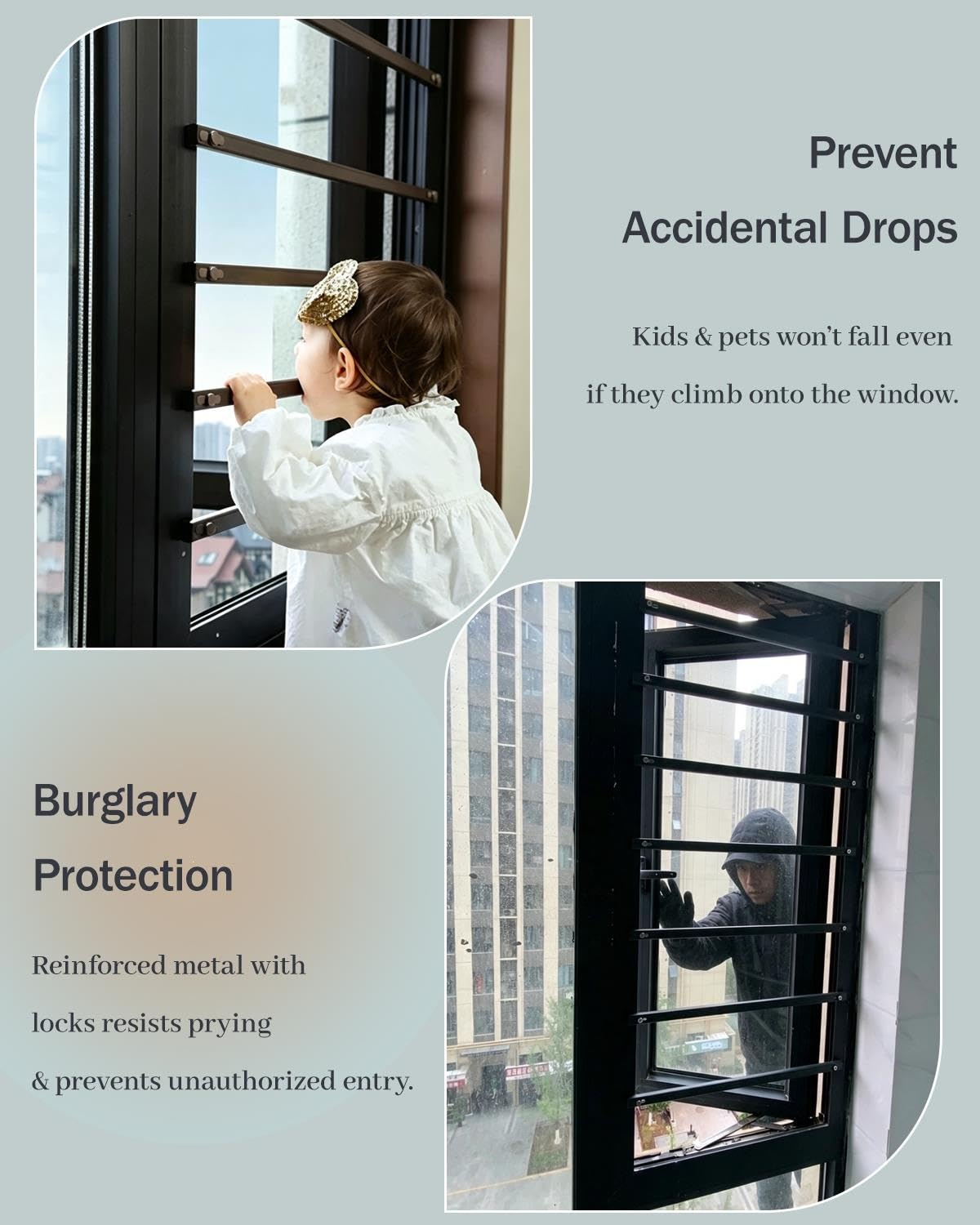 Inferriate per Finestre Barre di Sicurezza Anticaduta Regolabili | Kit di Inferriata di Sicurezza per Finestre (uso Interno Domestico) e Griglia di Sicurezza(6 Pack,Inner Width-86cm/33.8in)