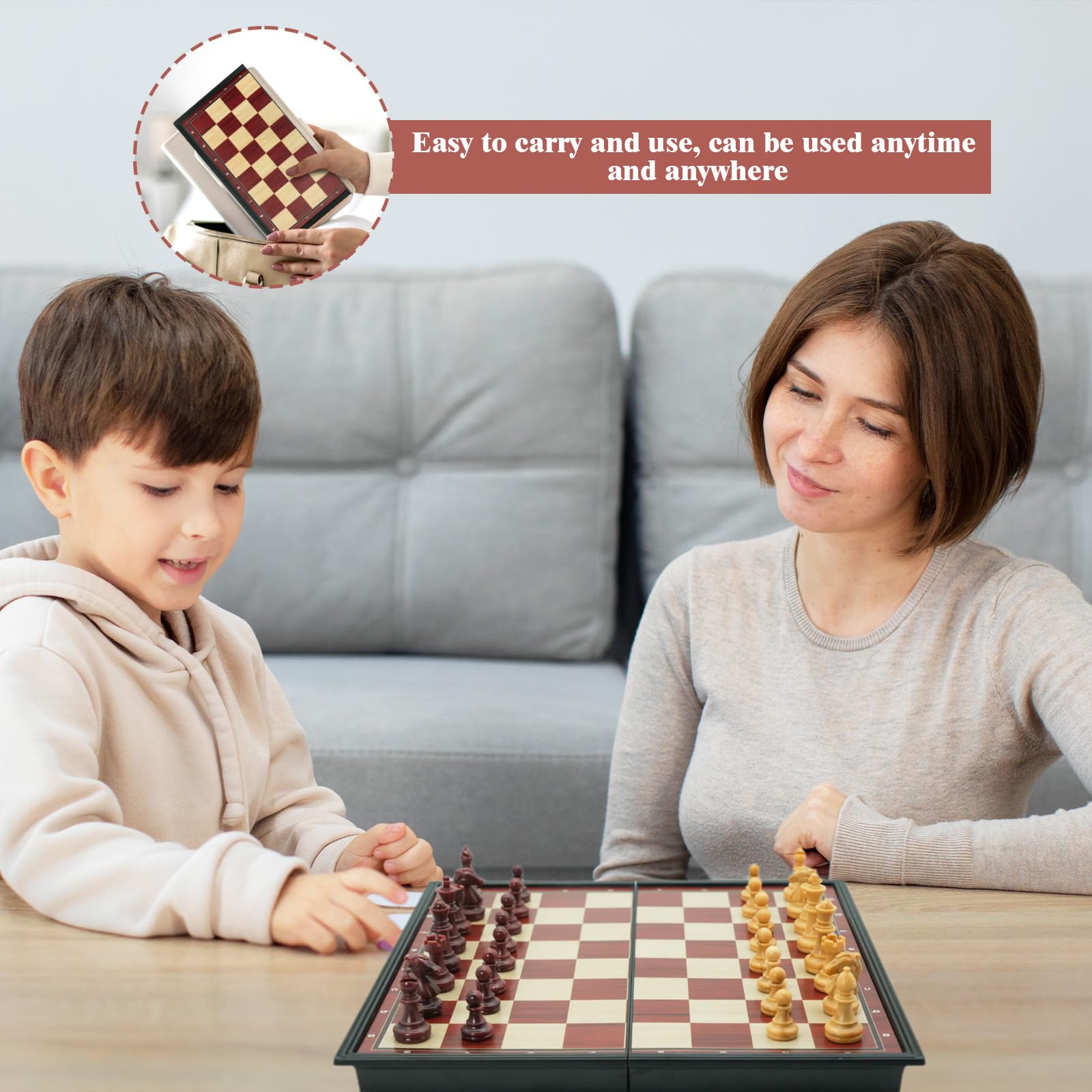 Echiquier, 24 × 24 cm Jeu D'Échecs en Pliable Echiquier Grain de Bois en Plastique, Deluxe Echecs Magnétique, Portable Chess Board Echequier pour Enfants Adultes Fête Voyage