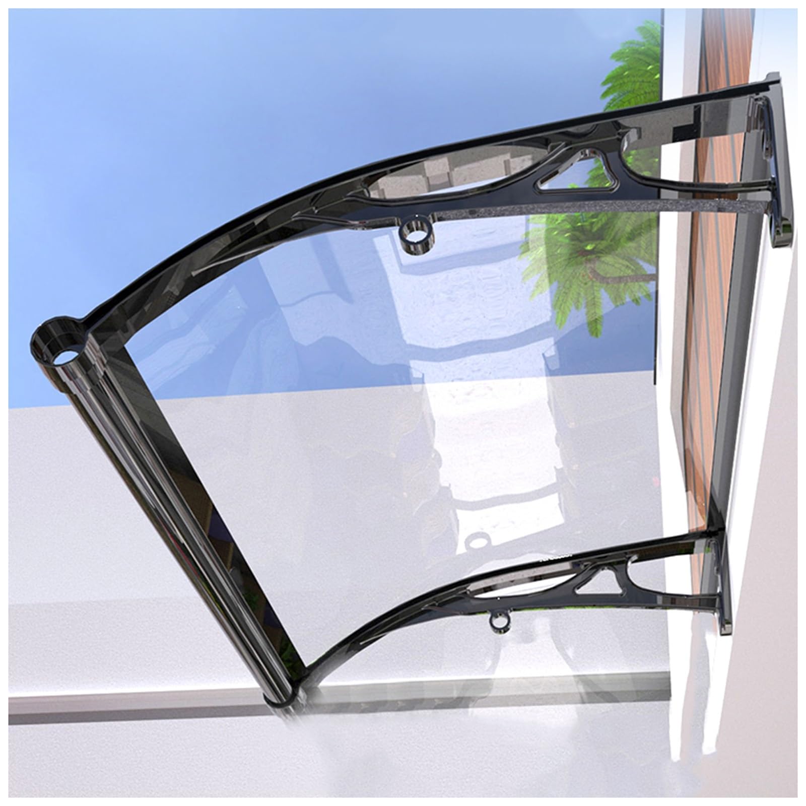 Auvent extérieur transparent avec support alu et grande gouttière pour terrasse