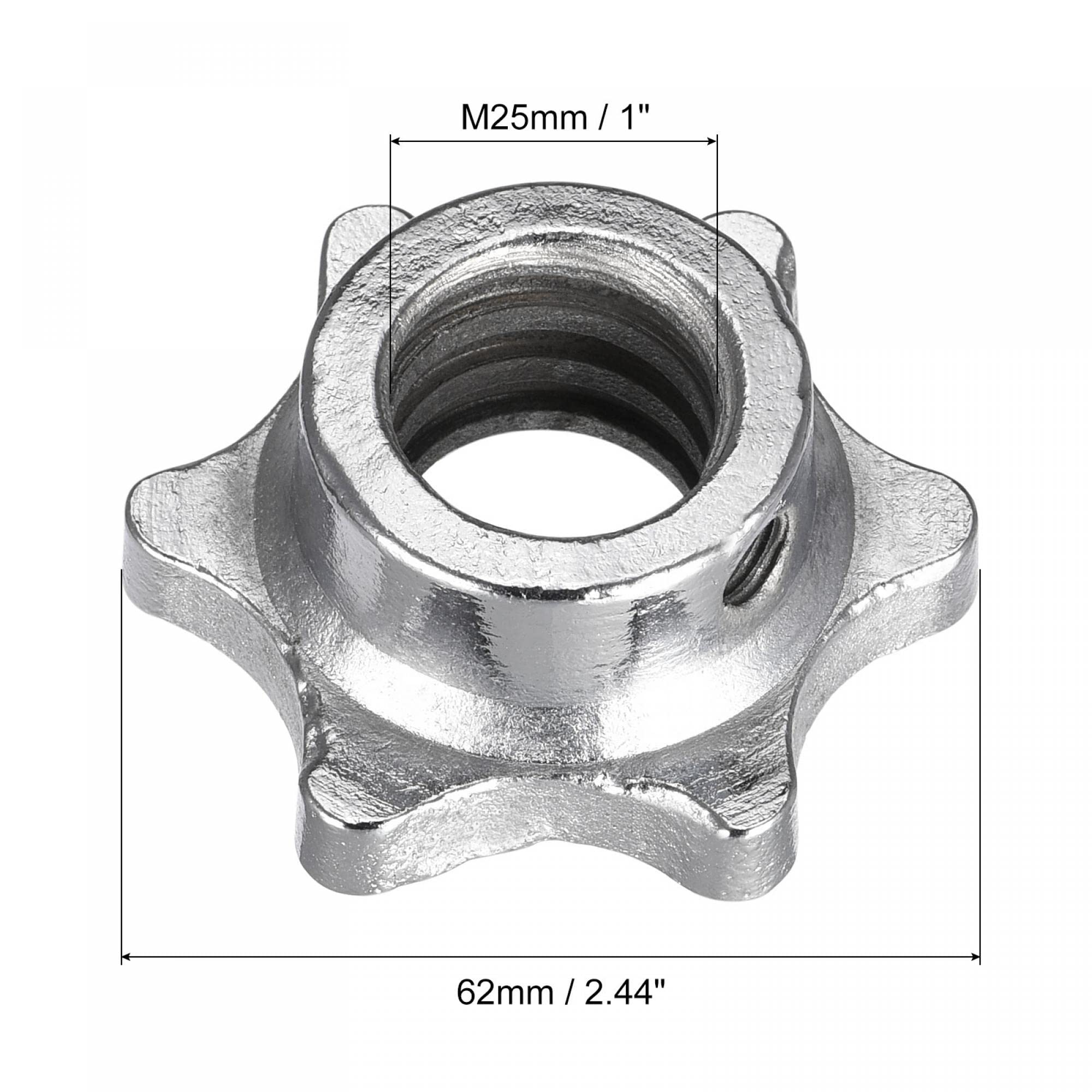 uxcell 2Pcs M25 Barbell Lock Collar Dumbbell Hex Nuts for Barbell Dumbbell Weight Lifting Silver