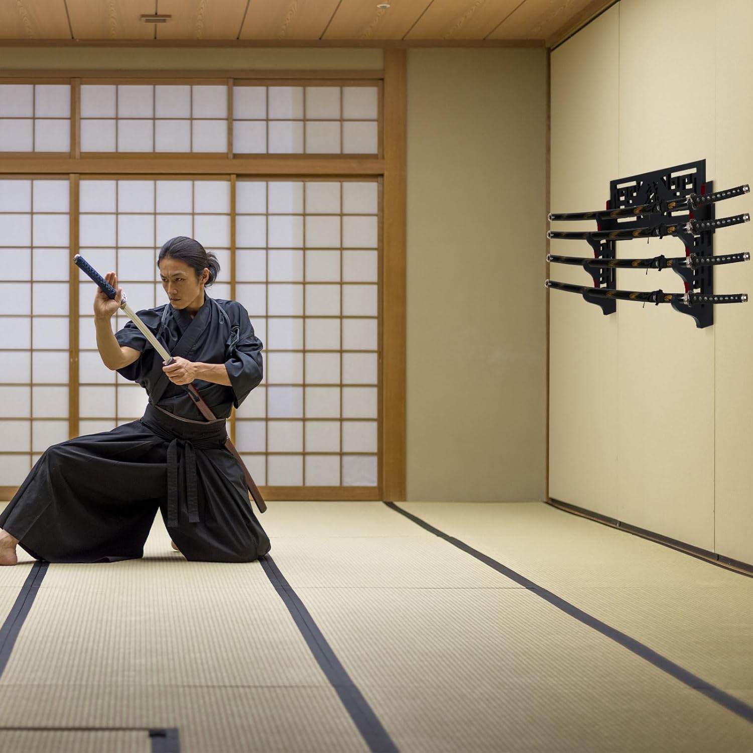 Velvet Protect Sword Support Mural Porte-épée présentoir pour Katana Wakizashi Genji et Samurai Swords Hollow, Tier