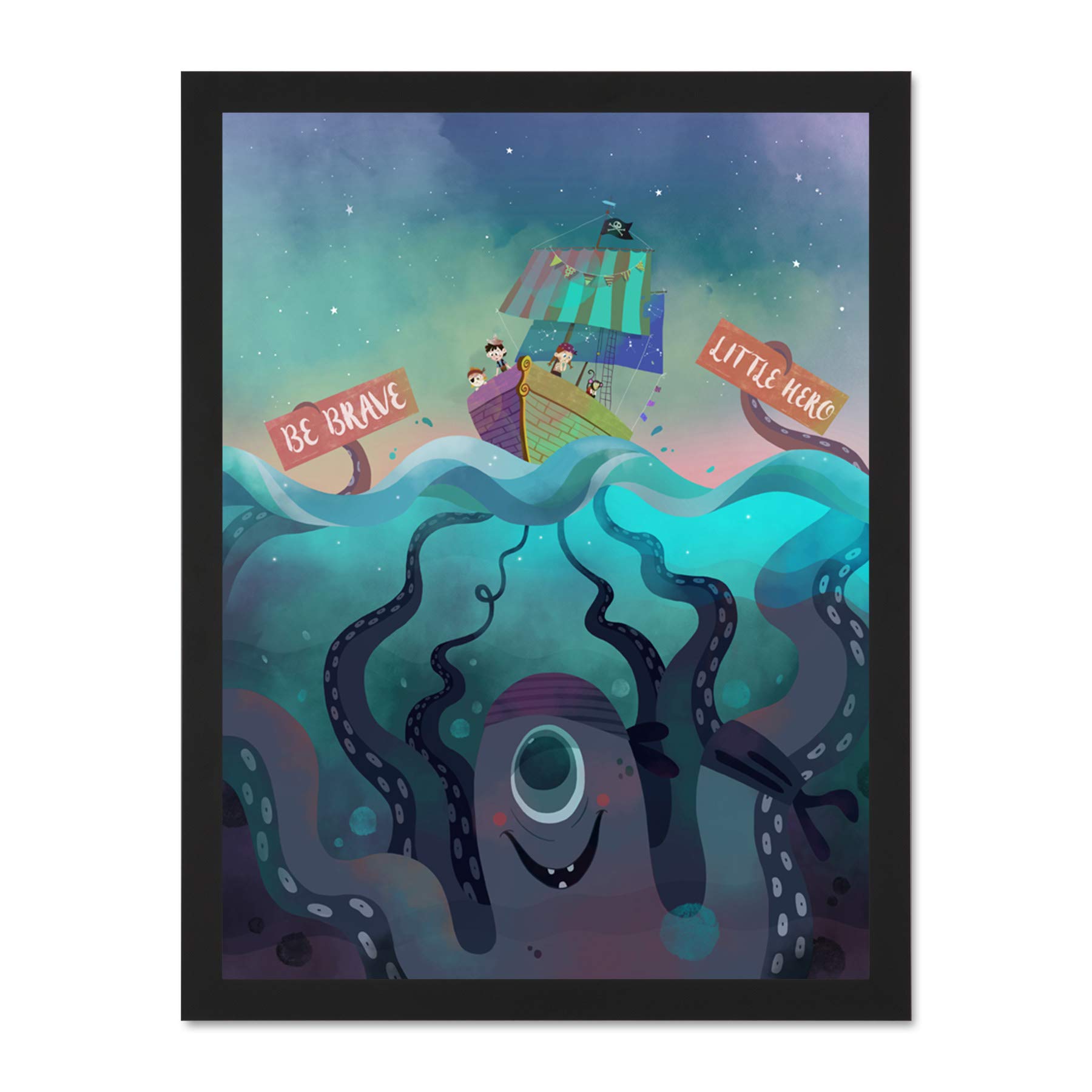 Wee Blue Coo Pirates Octopus Be Brave Large Framed Art Print Poster Wall Decor 18x24 inch