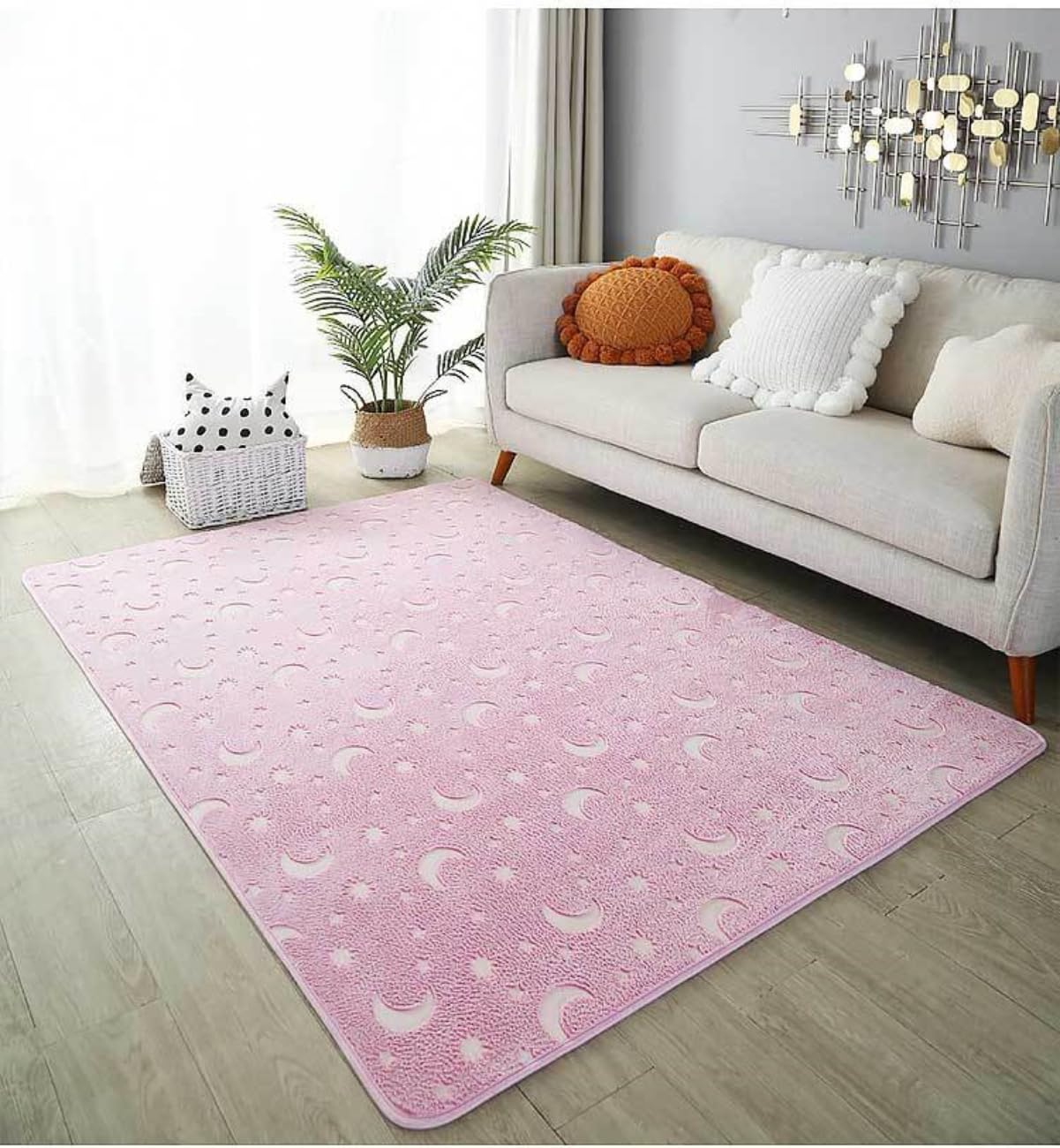 Leuchtteppich Einhorn Leuchtender Wohnzimmerteppich Mond Sterne Kinder Schlafzimmer Nachttischteppich Baby Spiel Krabbelmatte Kindergarten Kinderzimmer Deko kinderteppich (Farbig 1, 100x200 cm)