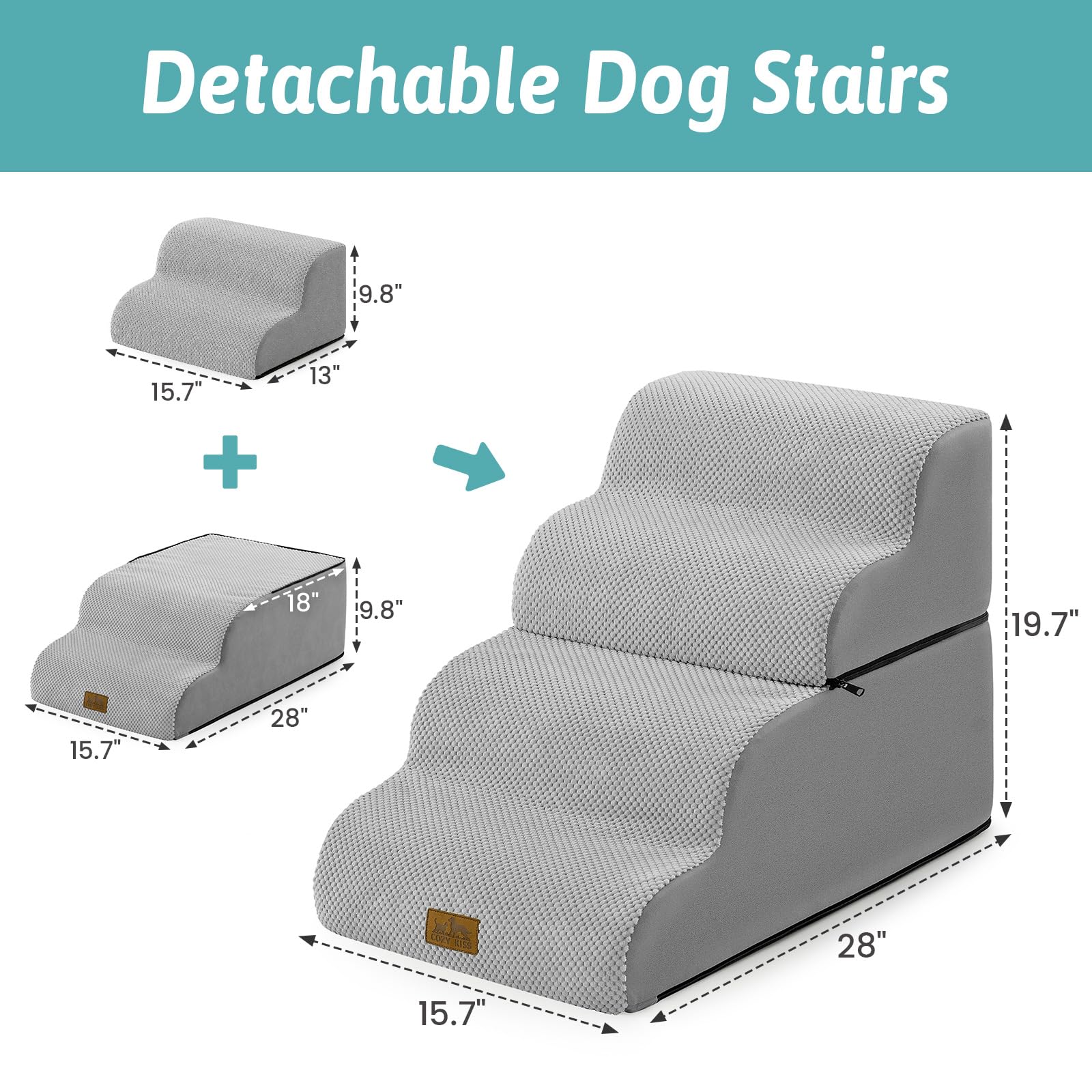 COZY KISS Scale per cani di piccola taglia, gradino curvo per animali domestici con copertura a tenuta stagna, rampa per gatti in schiuma ad alta densità per letto o divano, leggera, resistente