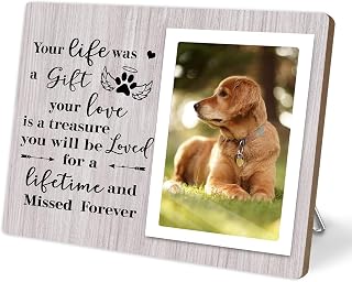Pet Memorial Wooden Picture Frames for Dogs,Dog Memorial Gifts for Loss of Dog, In Loving Memory Pet Loss Sympathy Gift for Pet Owners & Pet Lovers, Forever in Our Hearts Photo Frame Decor 4x6Inch