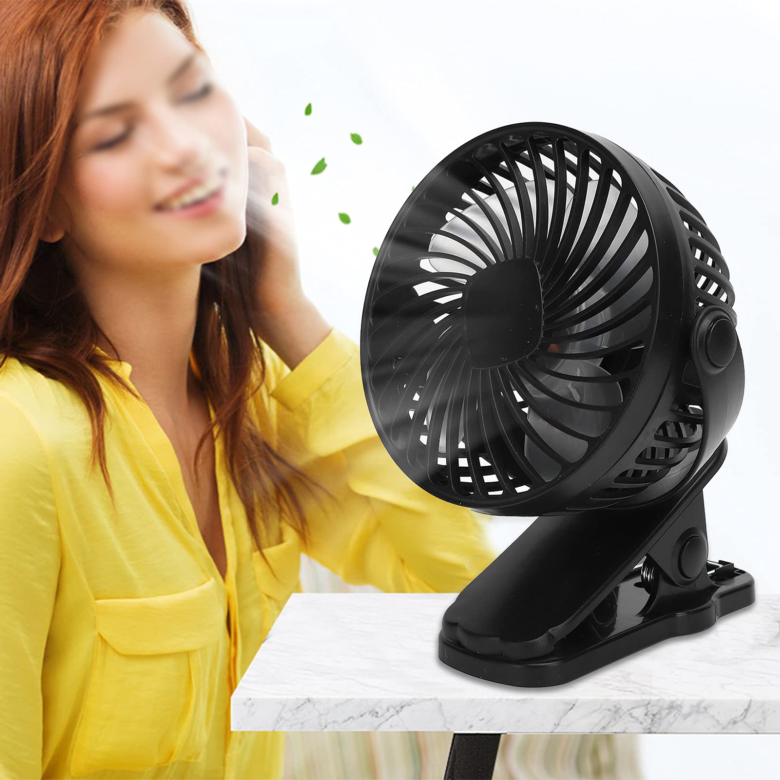 USB Clip Fan, Low Noise Fan USB Powered Mini Clip on Desk Fan, for Outdoor Cart or Indoor Gym Treadmill Office Desk (Black)