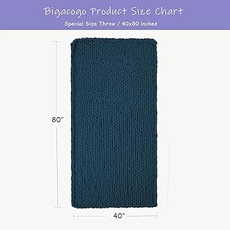 Bigacogo Chunky Knit Throw Blanket for Couch, 40x80 inches, 100% Hand Knitted with Thick Jumbo Chenille Yarn, Cozy Soft Large Rope Knot Cable Crochet Blankets for Sofa Bed Living Room, Deep Sea Blue