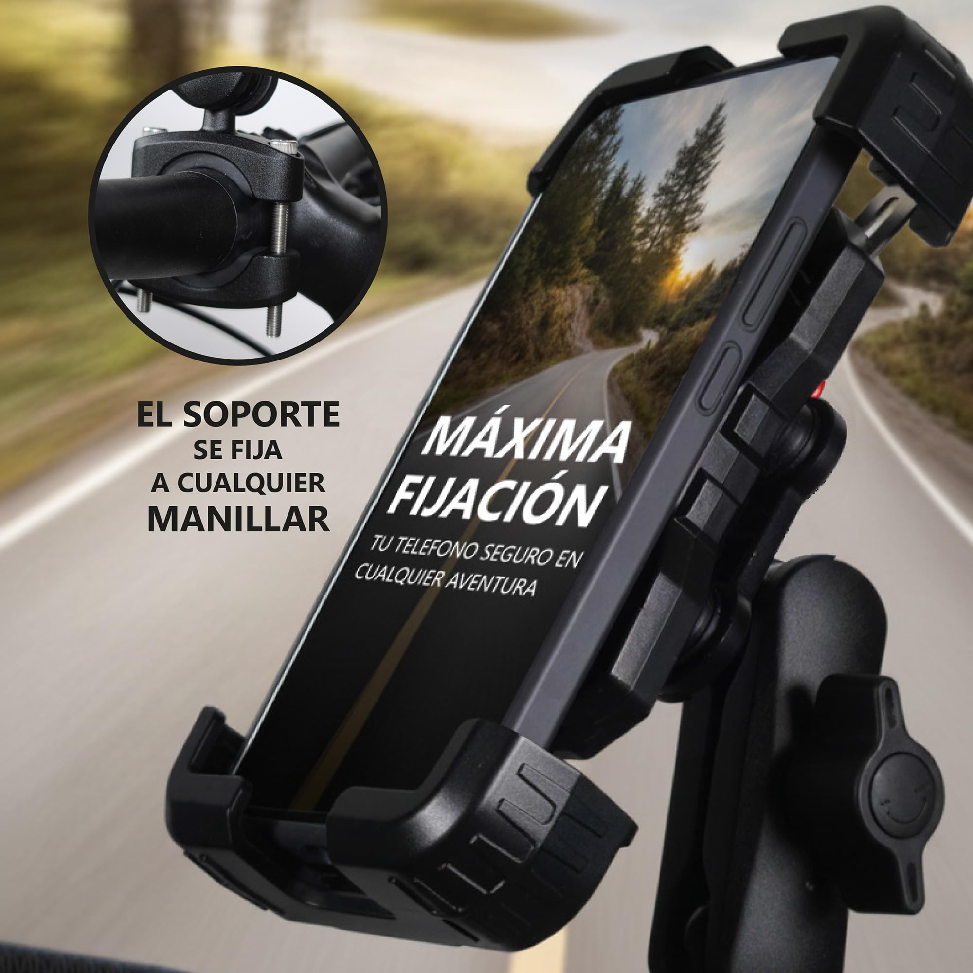 Soporte Móvil Moto Antivibración,ANTIRROBO, Brazo Metálico Extensible 360º.Soporte Móvil Bicicleta Bici Patinete electrico, Motocicleta. Teléfonos de 4,7-7,2'' Todo Tipo de Manillar