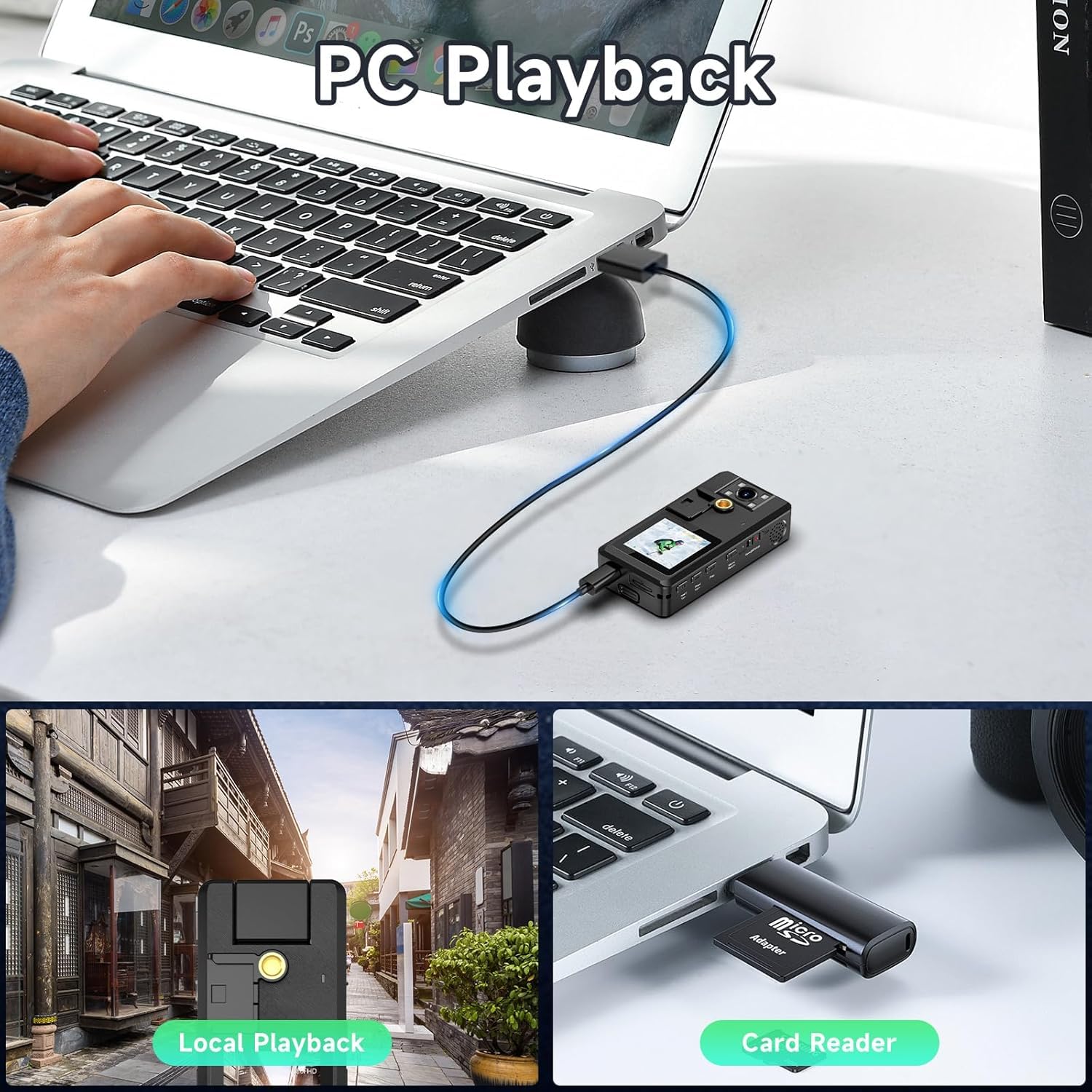 Caméra de Corps 1296P 32G, 4260mAh 20H Caméra Corporelle Video avec Audio, Objectif Rotatif à 180°, Wevoor Mini Pocket Boycam Police Portable avec 360° Clip Vision Nocturne pour Extérieur/Voyages