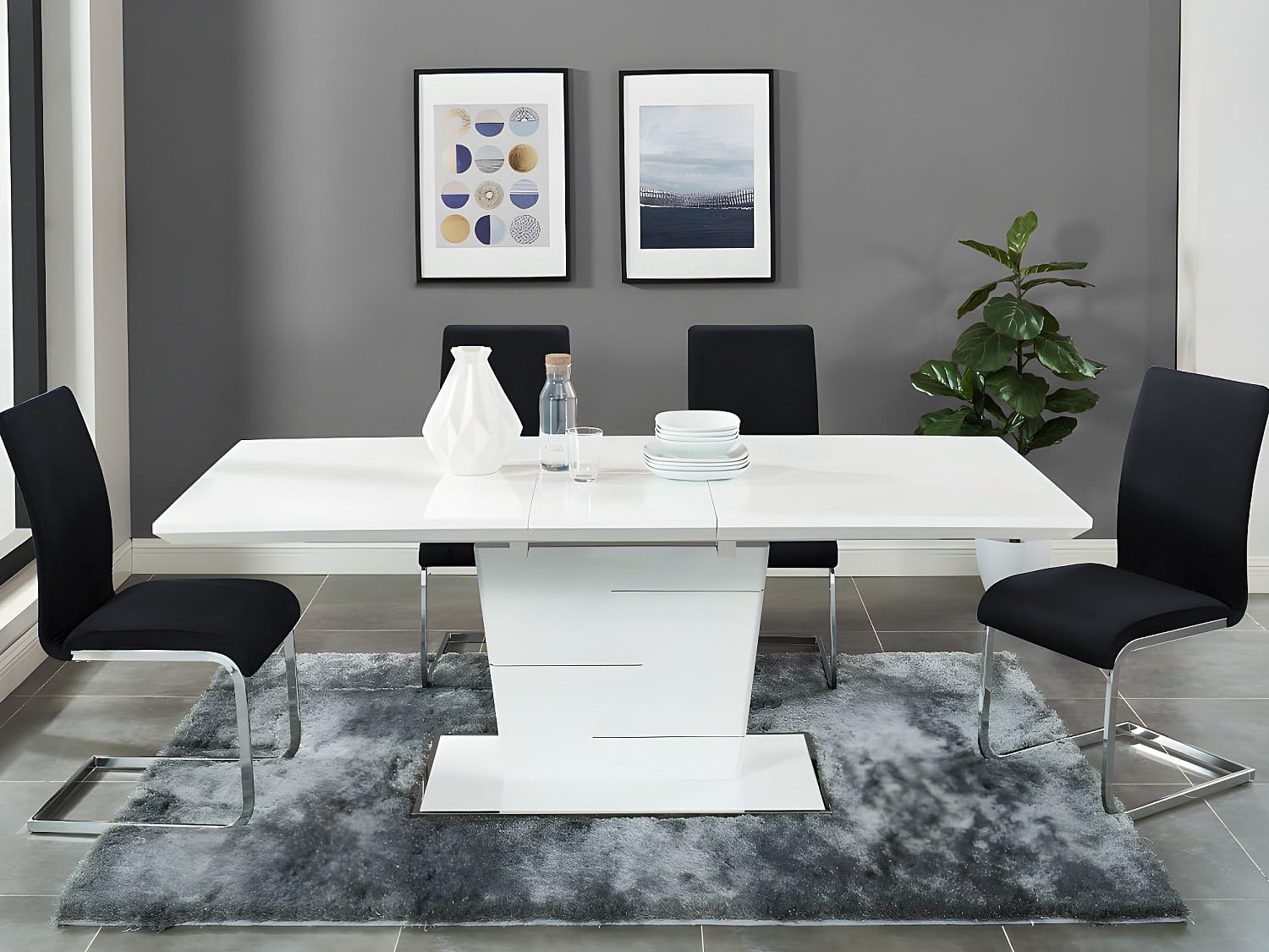 Vente-unique Mesa de Comedor Extensible con 6 a 8 Cubiertos, Madera de Densidad Media lacada, Color Blanco