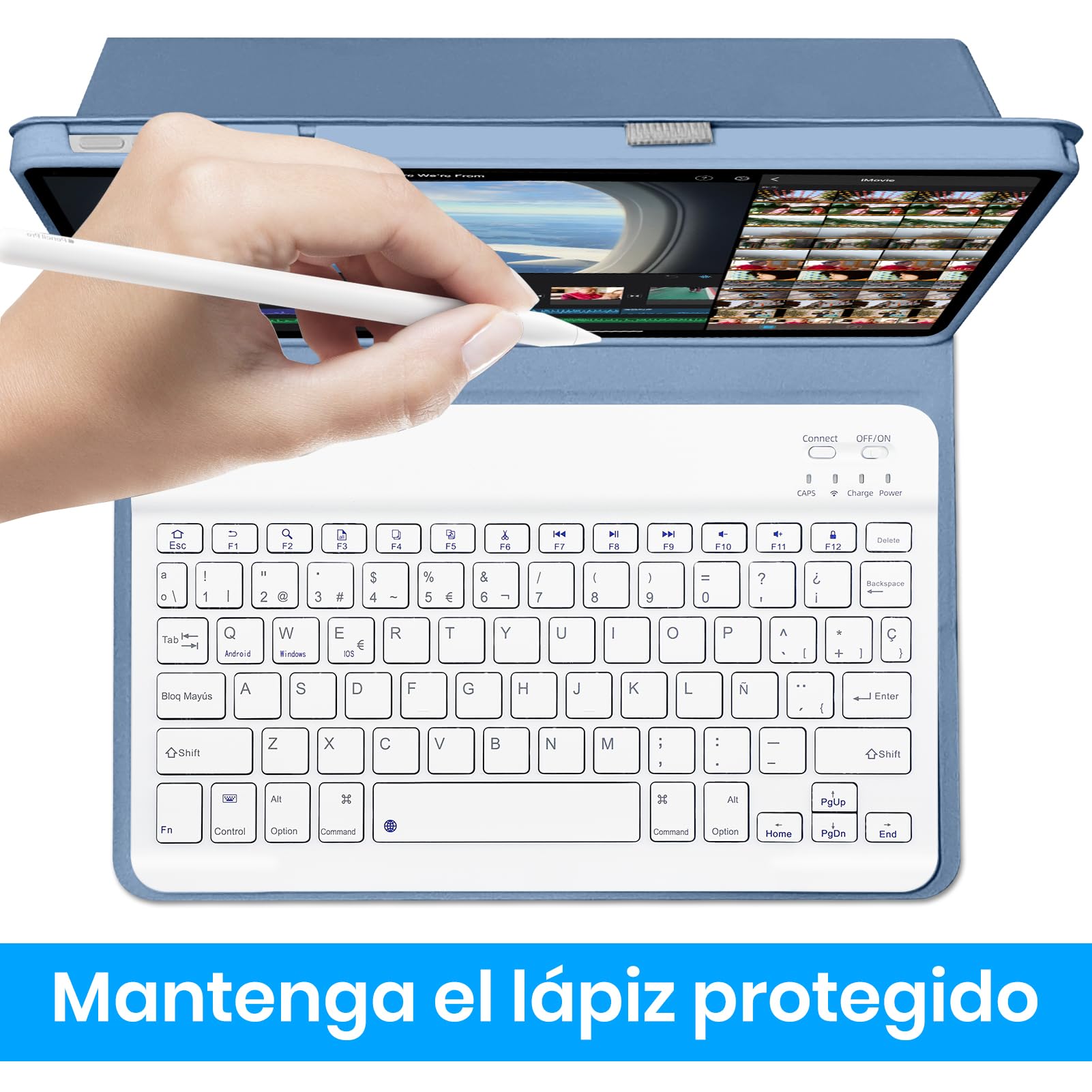 Custodia con tastiera per Lenovo Idea Tab 11 2025, Bluetooth senza fili staccabile custodia protettiva sottile per tablet Lenovo Idea Tab 11 pollici 2025 (TB-336FU/TB-336ZU),blu e bianco