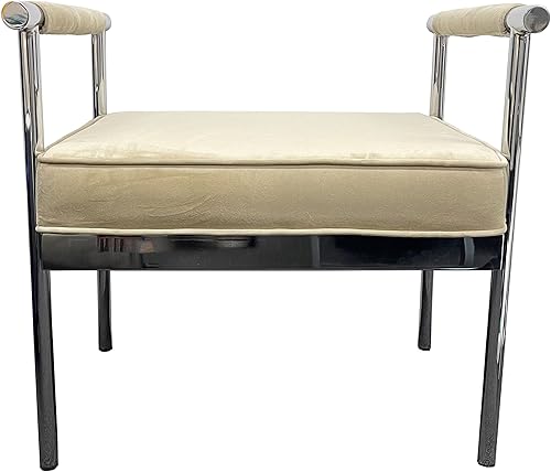 Miniatura 4 de First of a Kind Banco de asiento de champán moderno con brazos, estilo moderno, tapizado de terciopelo, banco de champán con marco plateado, banco