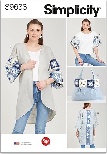 Simplicity SS9633AMisses - Kit de patrón de costura de ganchillo, chaqueta y bolsa, código S9633, tallas XS-S-M-L-XL, multicolor